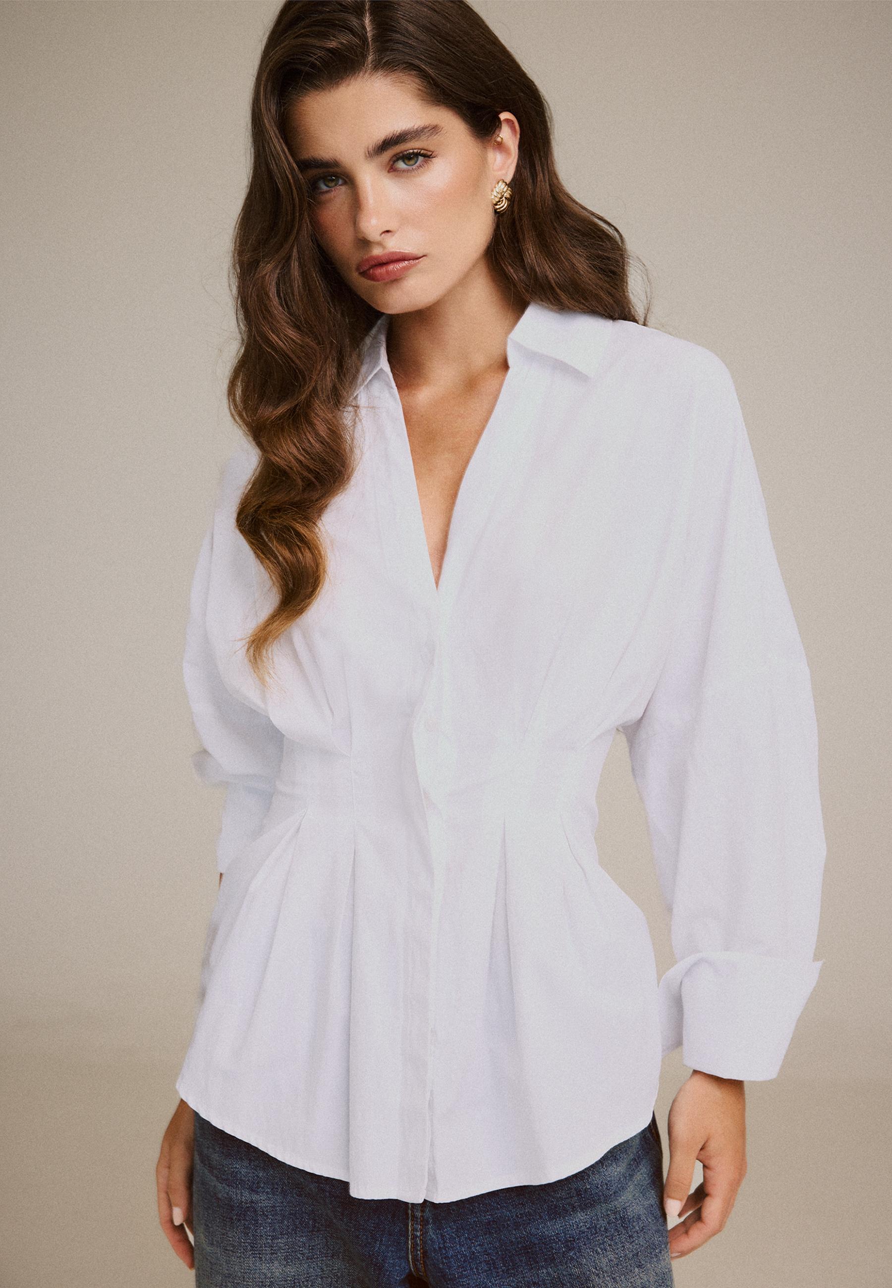Pleated poplin shirt — White