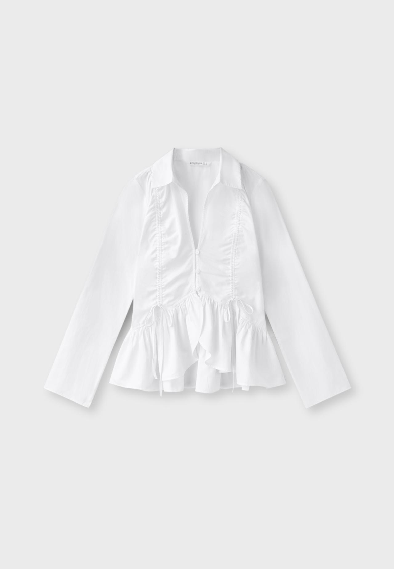 Gathered poplin shirt — White