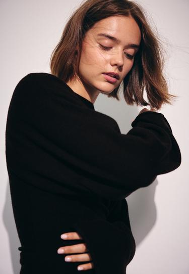 Knit jumper with kimono sleeves and stand collar — Black 4