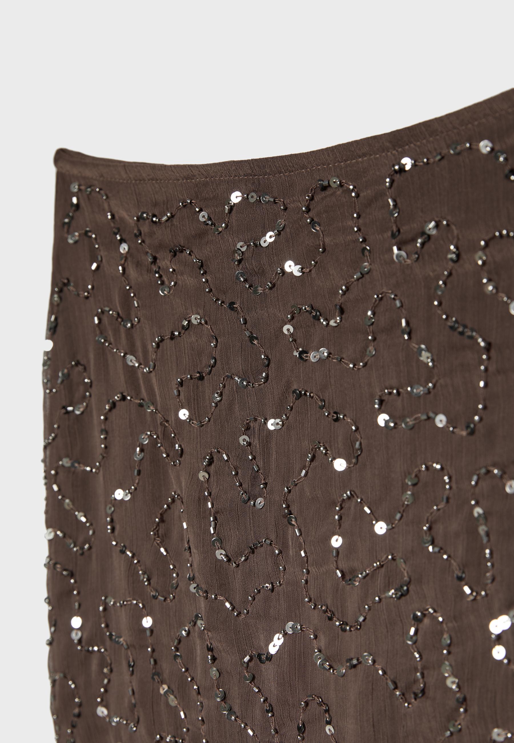 Embroidered mini skort — Brown