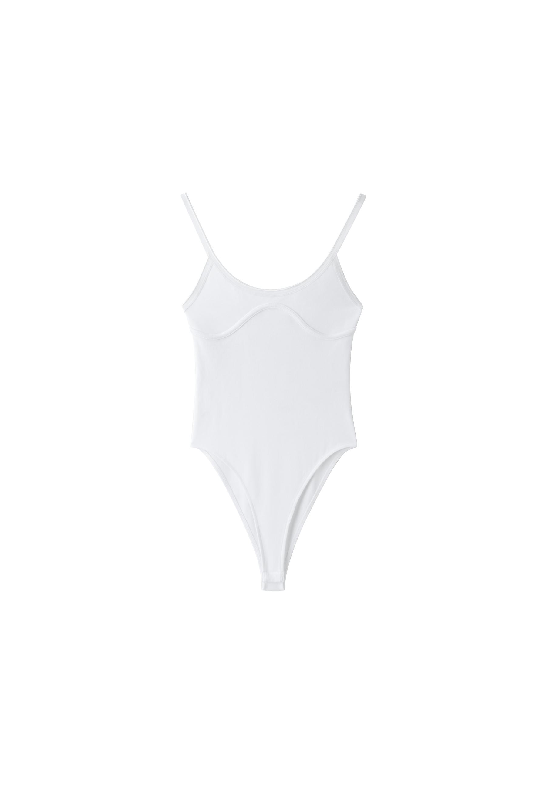 Ribbed corset-detail bodysuit — Ecru