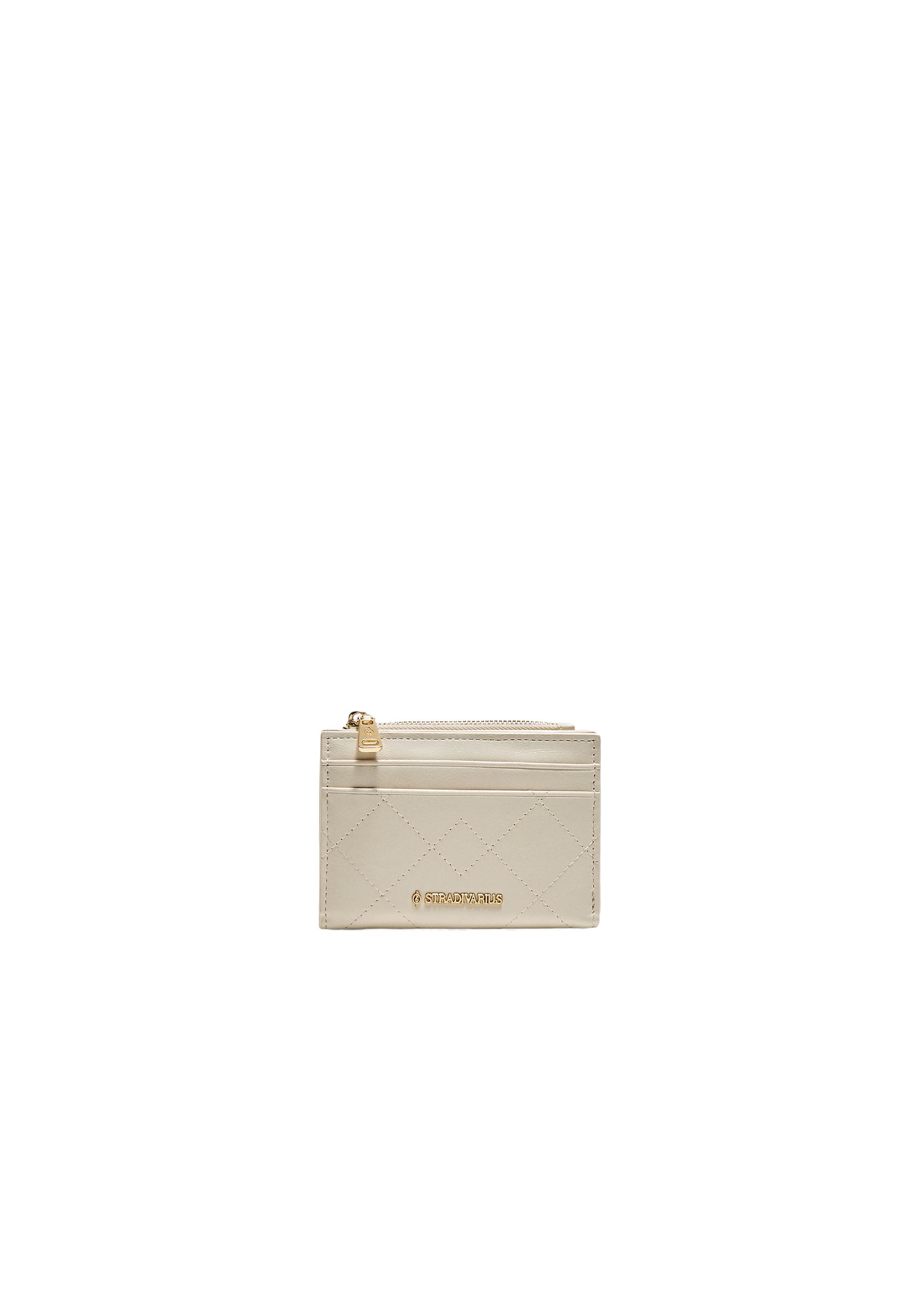Stitched card holder purse — Ecru