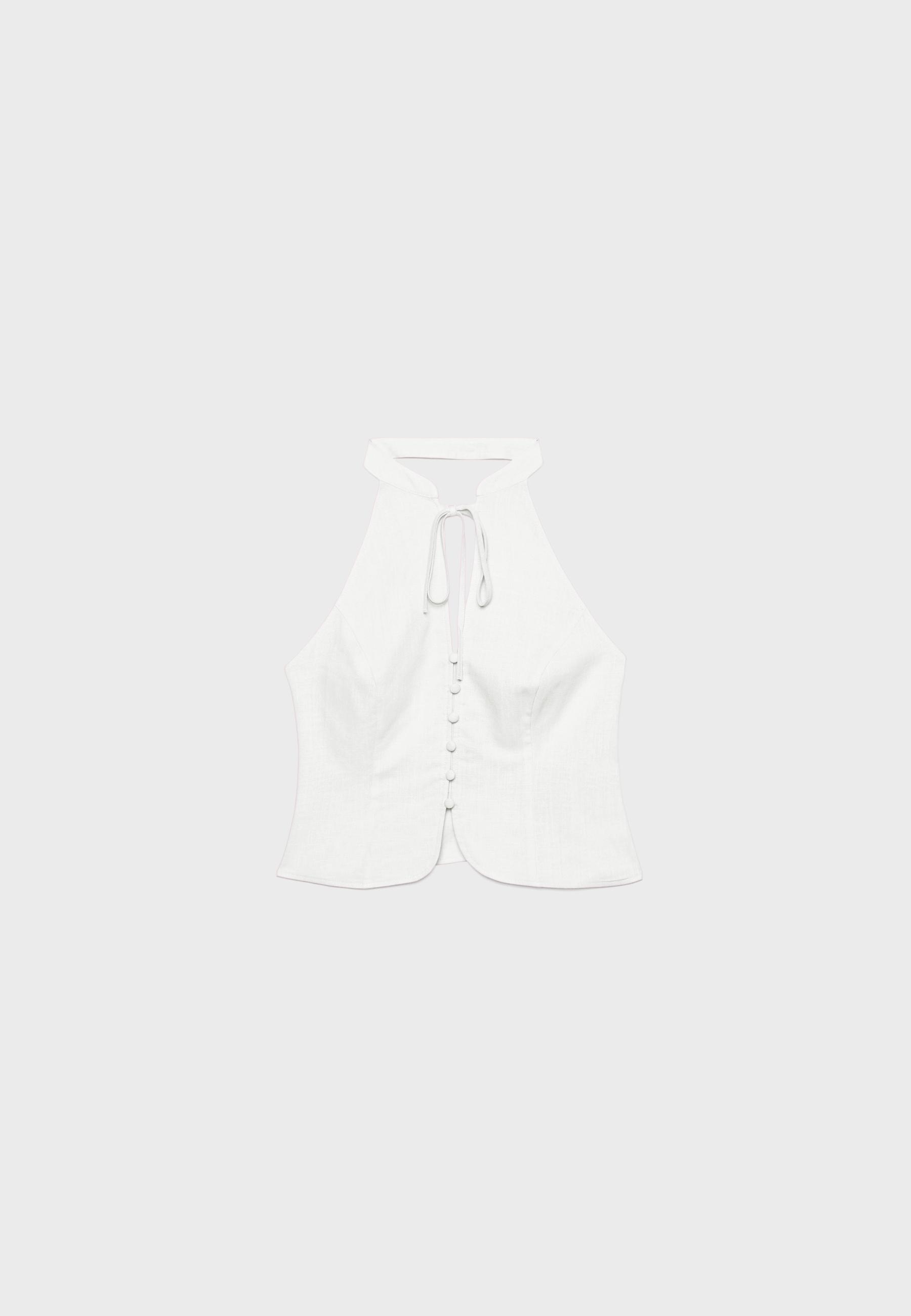 Buttoned halter top — White