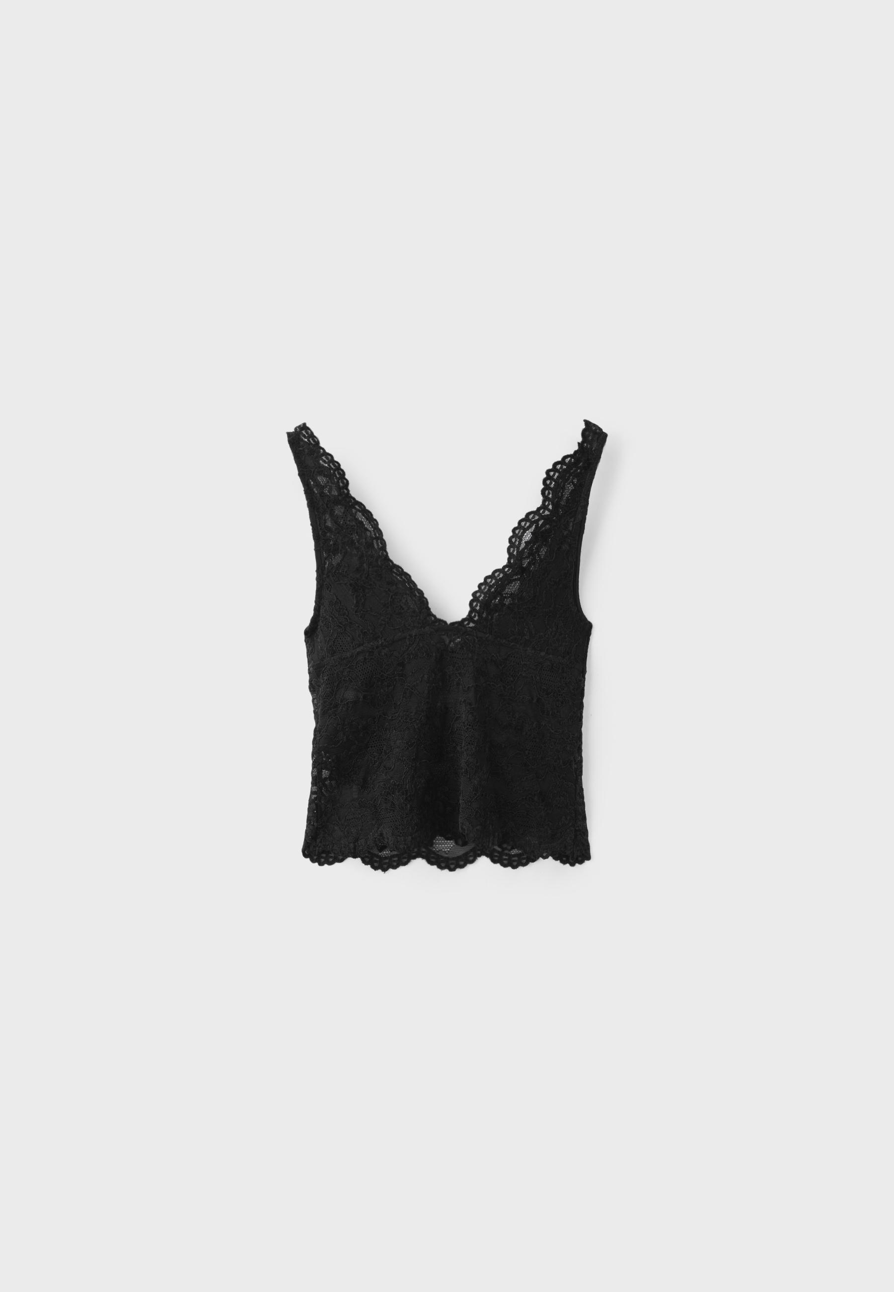 Wide-strap lace top — Black