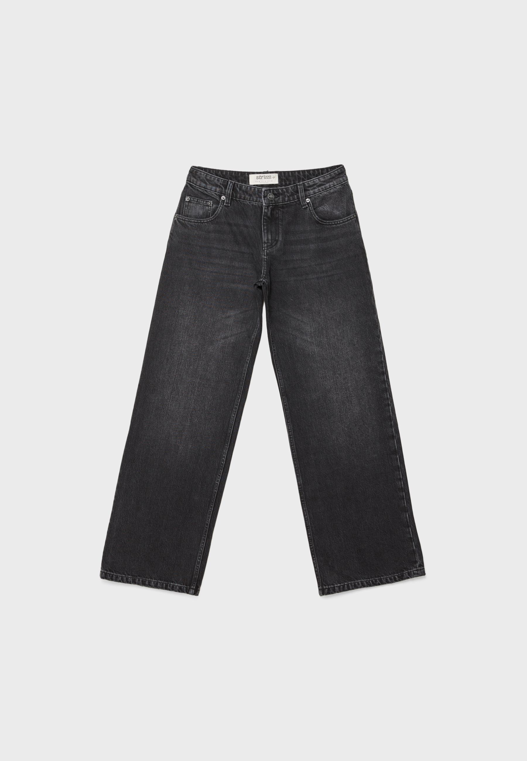Low wide-leg jeans — BLACK DENIM WASHED EFFECT