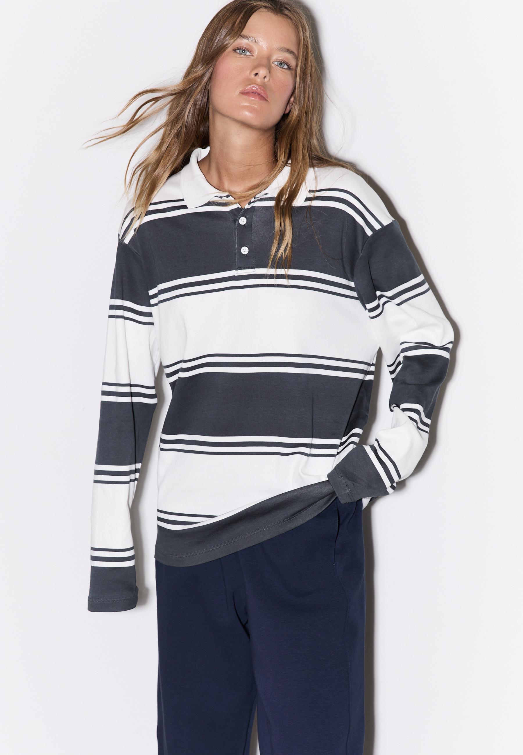 Oversize Striped Polo Shirt — Dark grey
