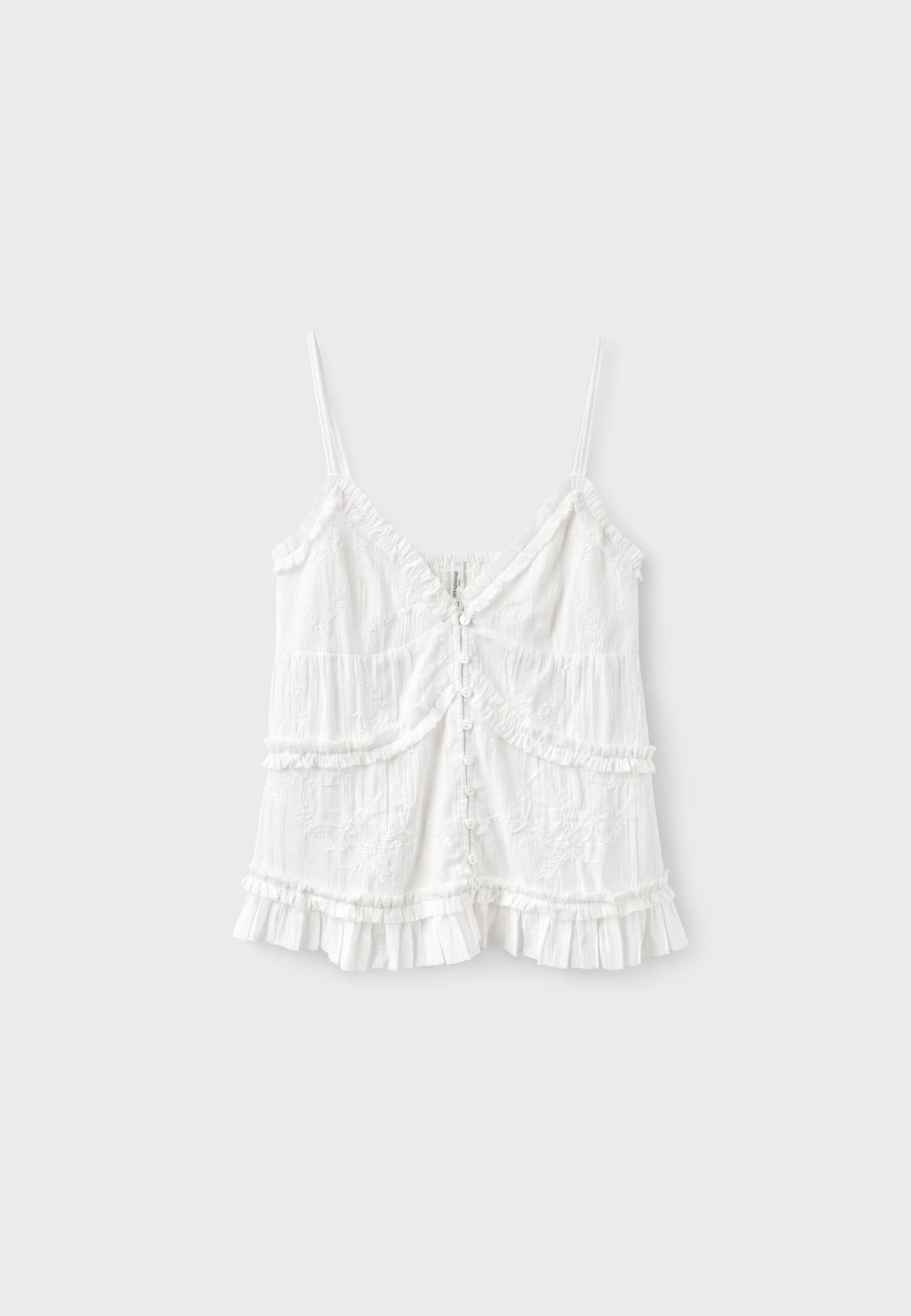Embroidered long top — White