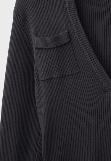 Polo collar knit jumper with pockets — Dark grey 9