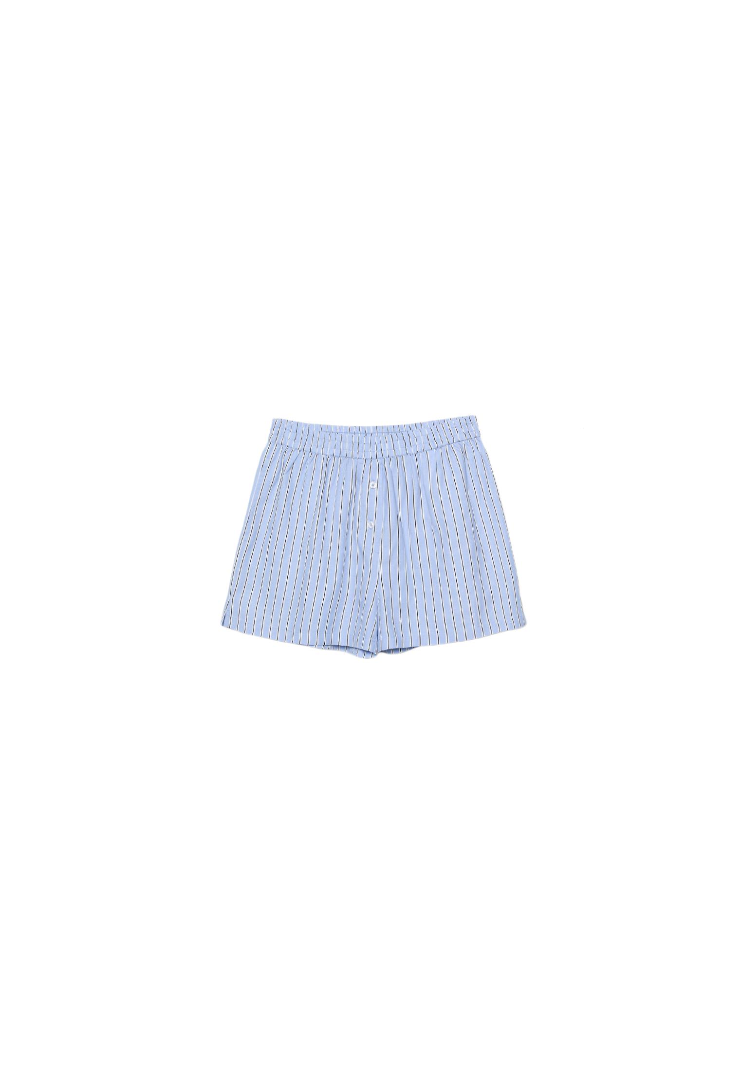 Striped poplin shorts with elasticated waistband — Sky blue
