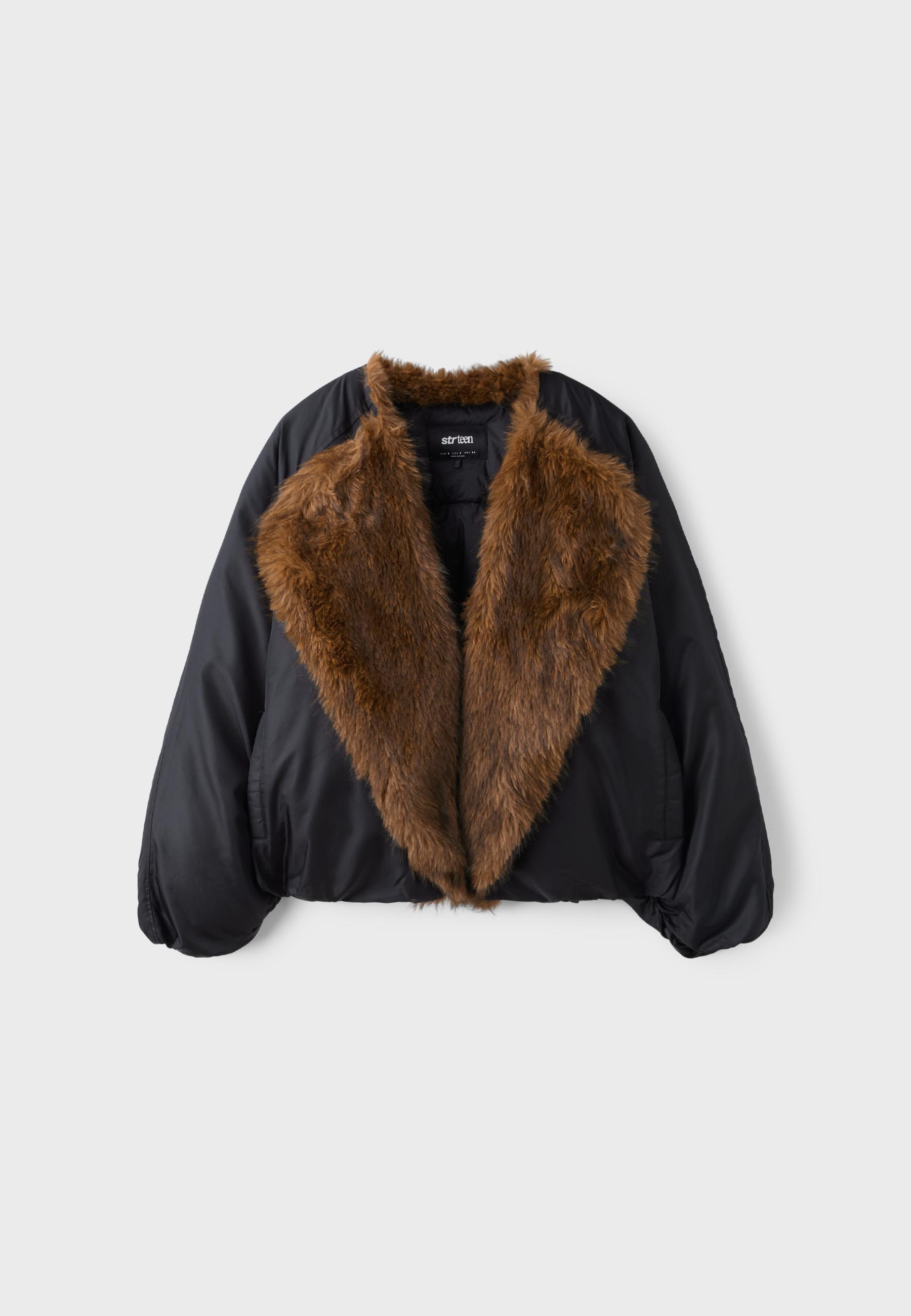 Cazadora bomber efecto pelo solapa