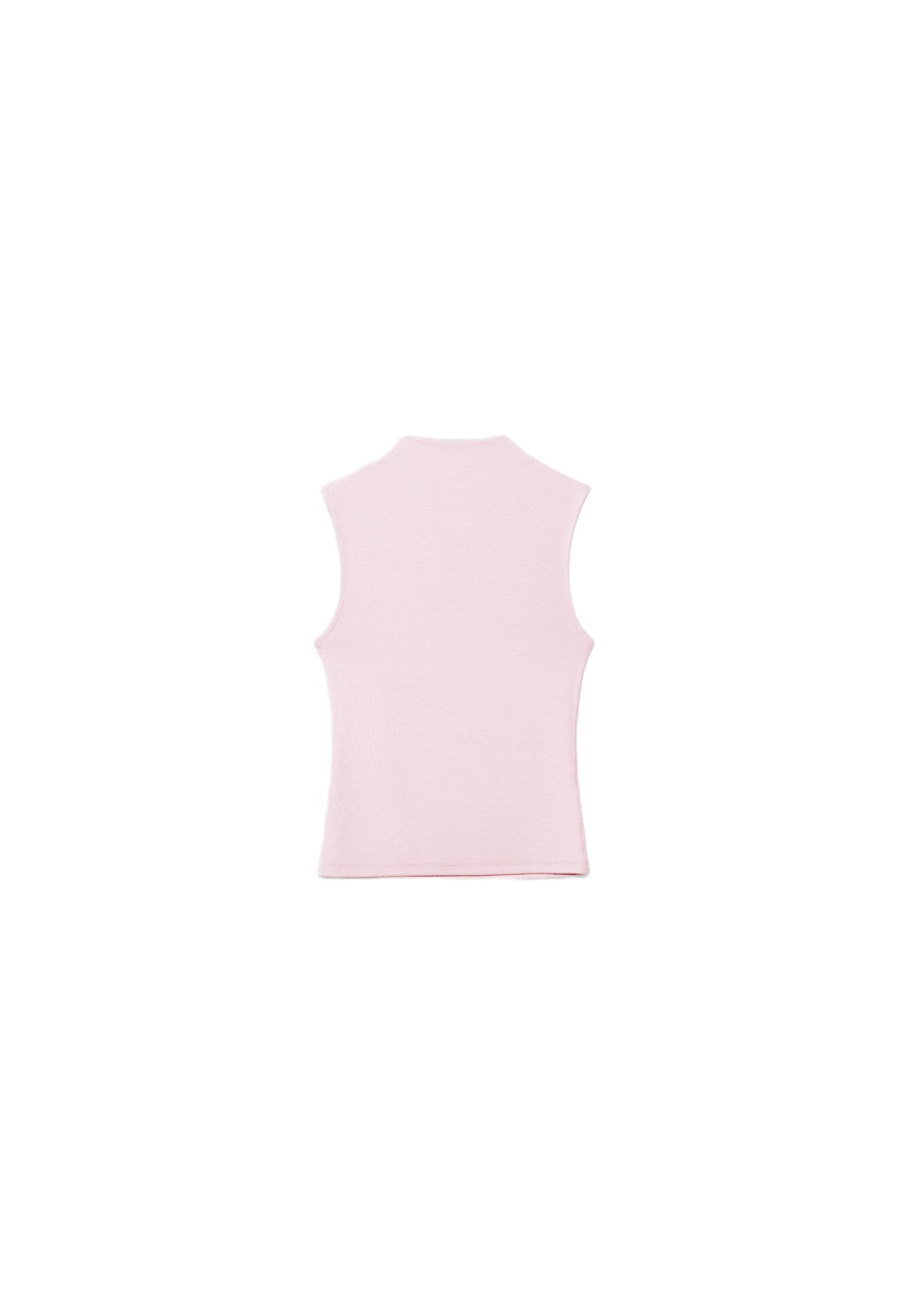 Sleeveless funnel neck T-shirt — Salmon pink