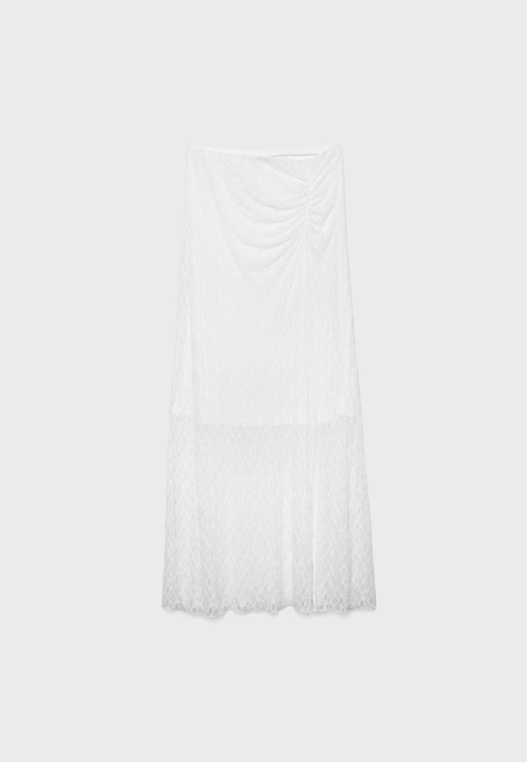 Gathered lace midi skirt — Ecru