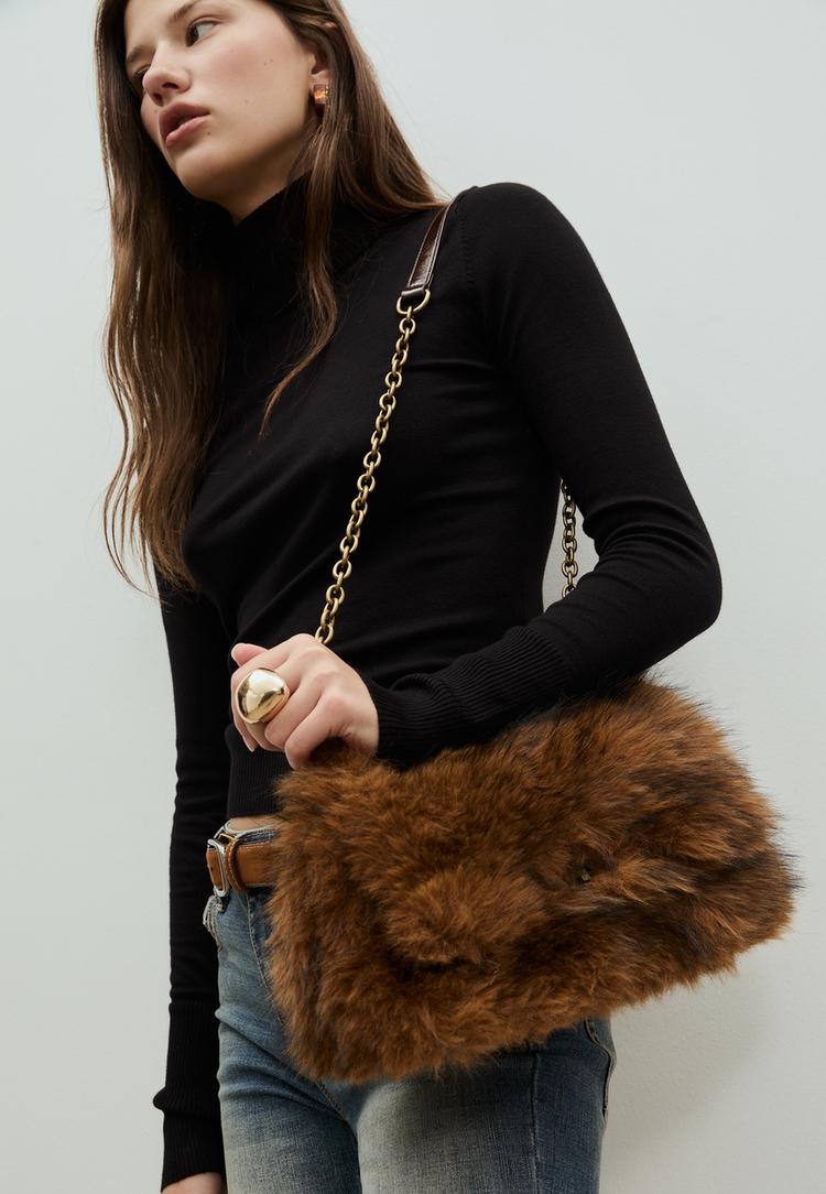 bolso bandolera rectangular mini efecto pelo