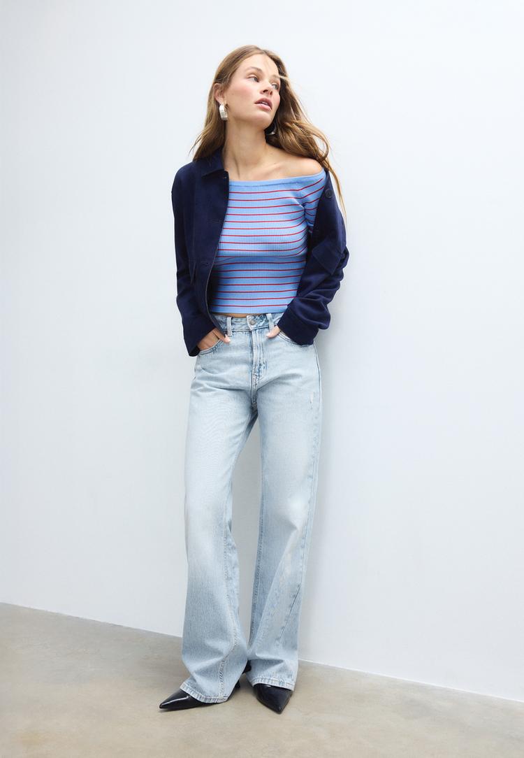 Stradivarius D92 Straight Wide Σκούρο Μαύρο 36