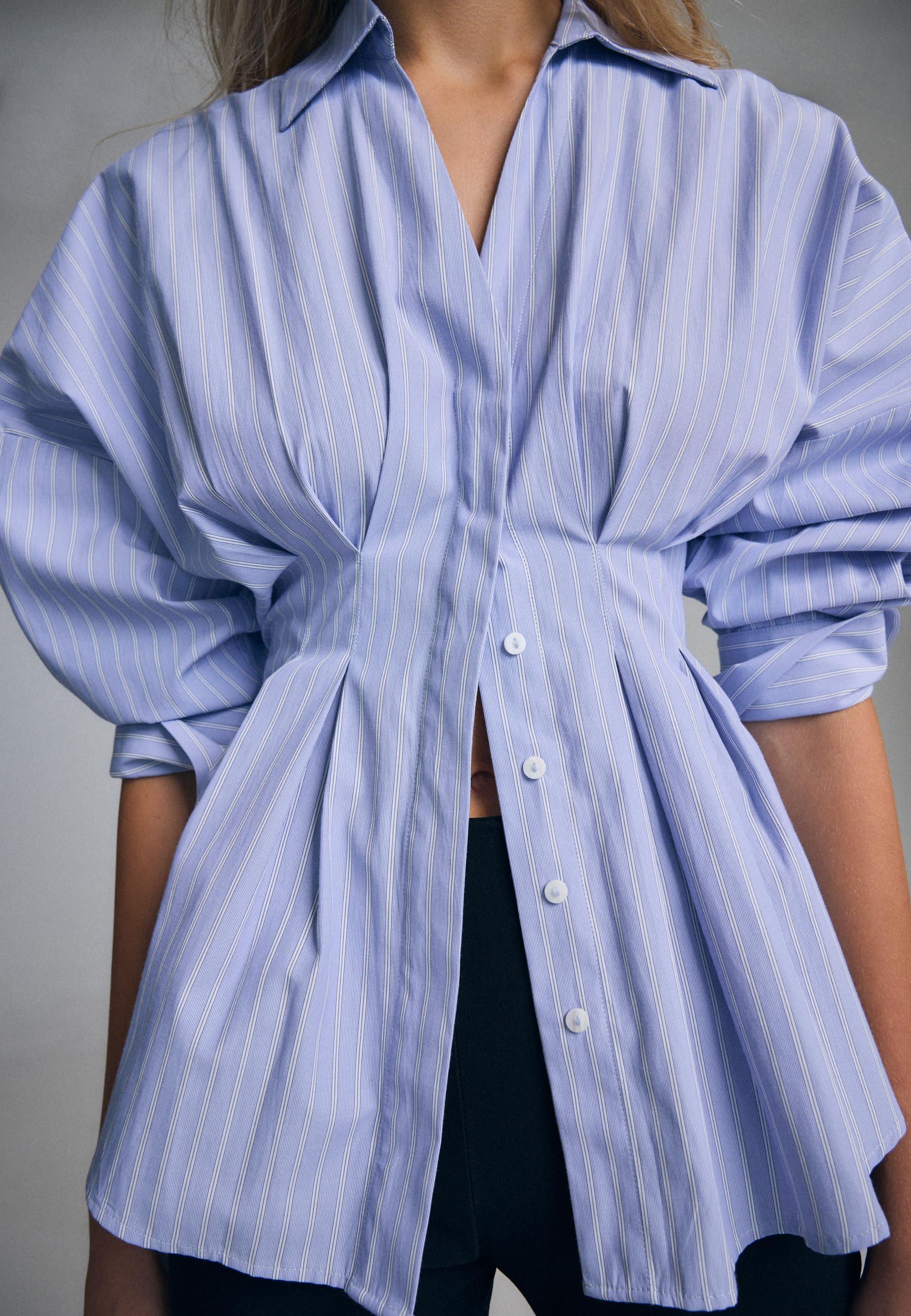 Pleated poplin shirt — Sky blue