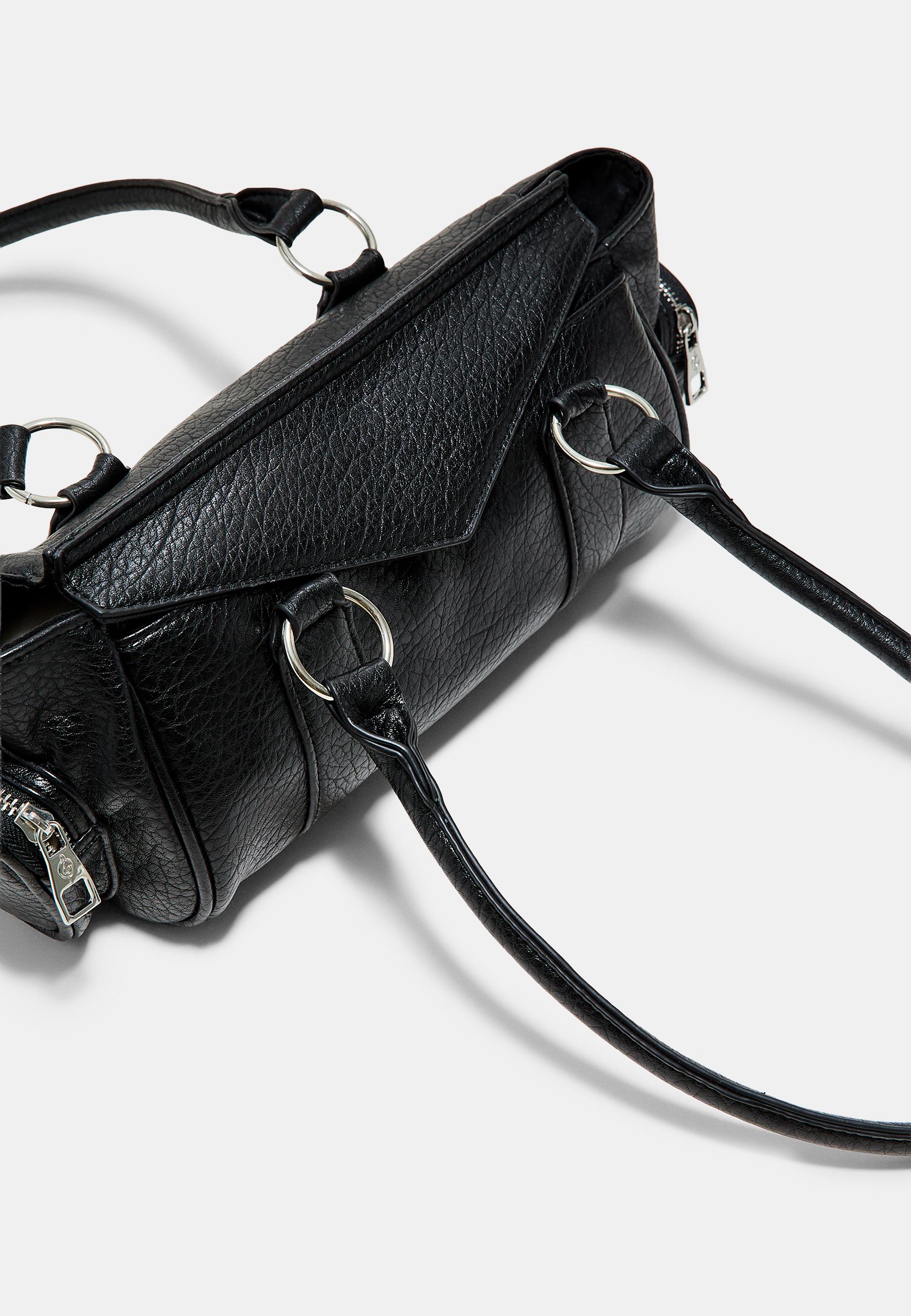 Elongated shoulder bag with pockets — Black