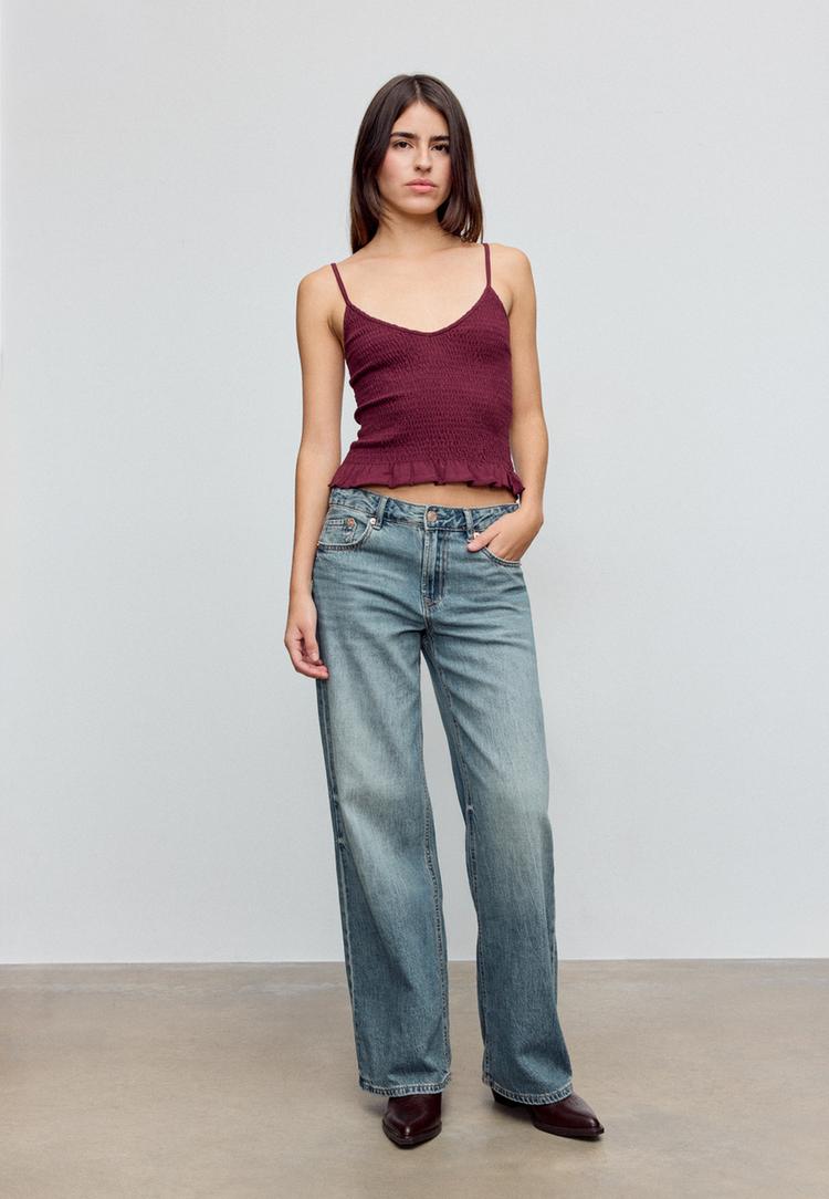 Stradivarius Τοπ Με Τιράντες Και Λάστιχο Μελιτζανί L