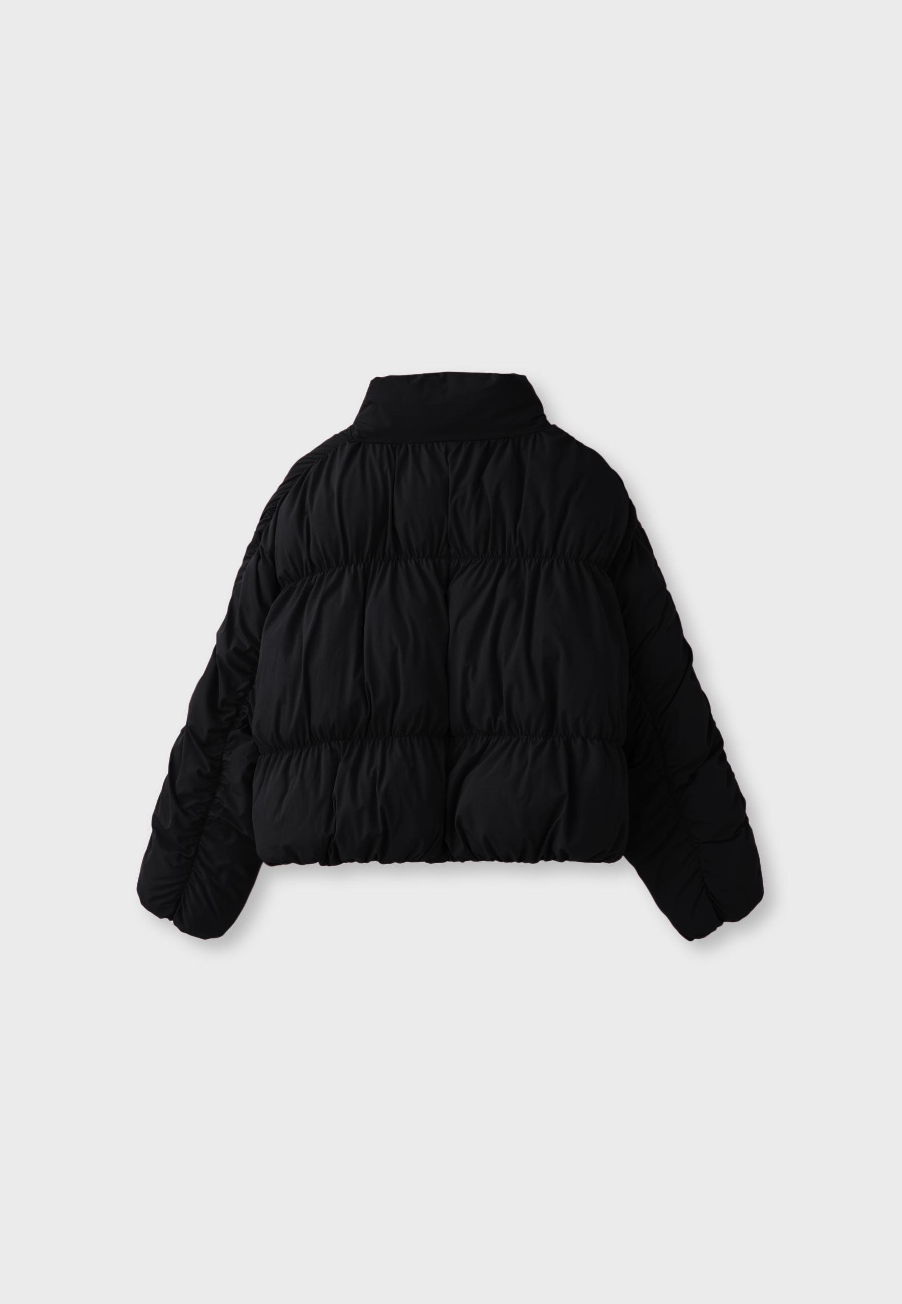 Padded jacket with high neck and gathered detail — Black