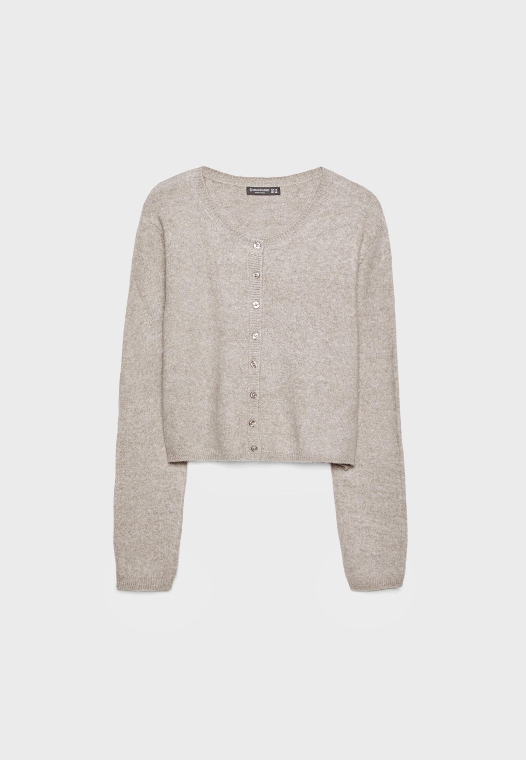 Soft-touch button-up knit cardigan — Stone