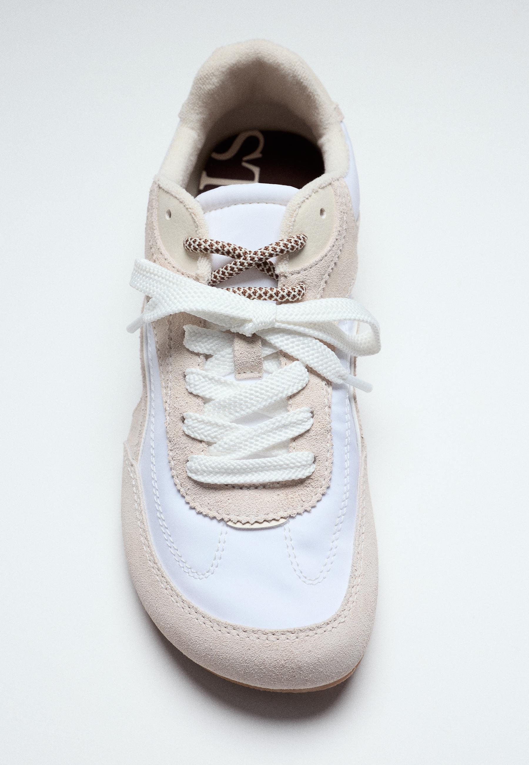 S009 Leather-detail barefoot trainers — ECRU