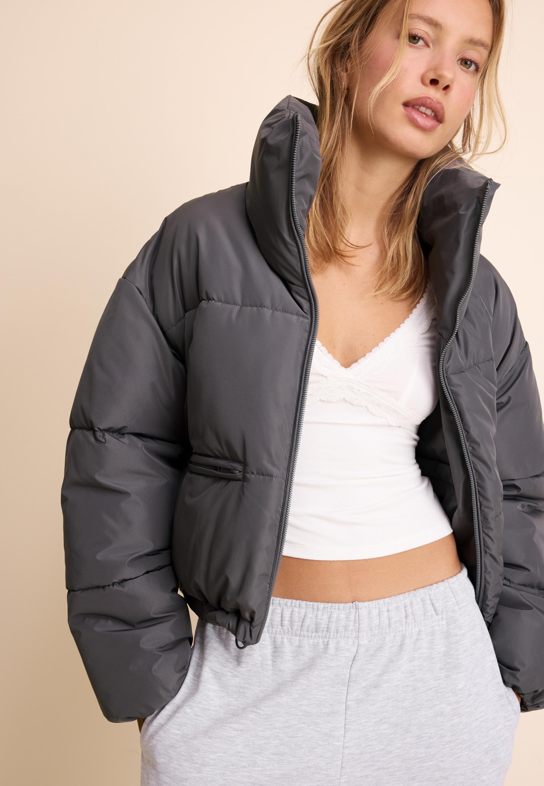 Basic hooded puffer jacket — Dark grey
