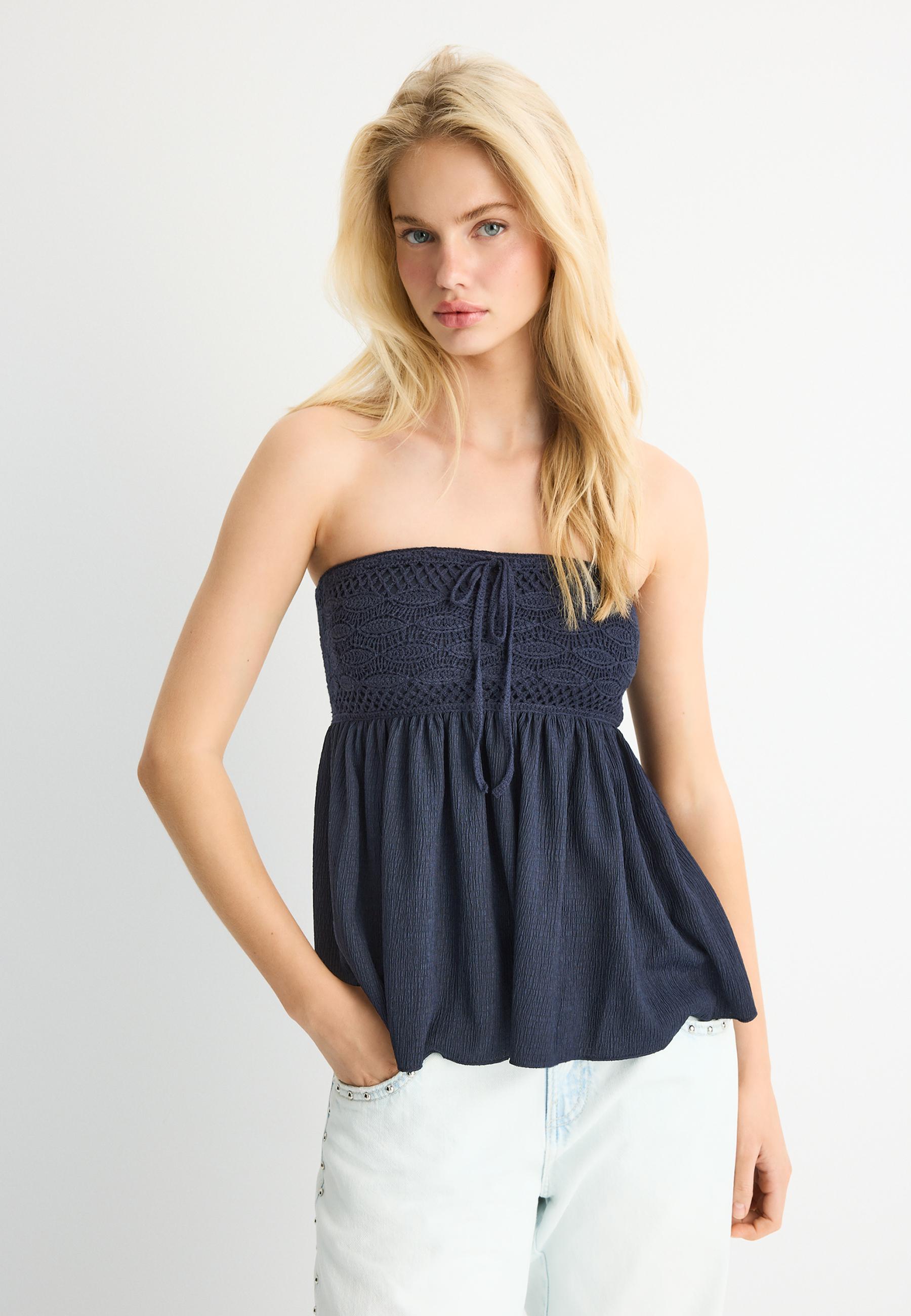 Crochet bandeau top — Dark blue