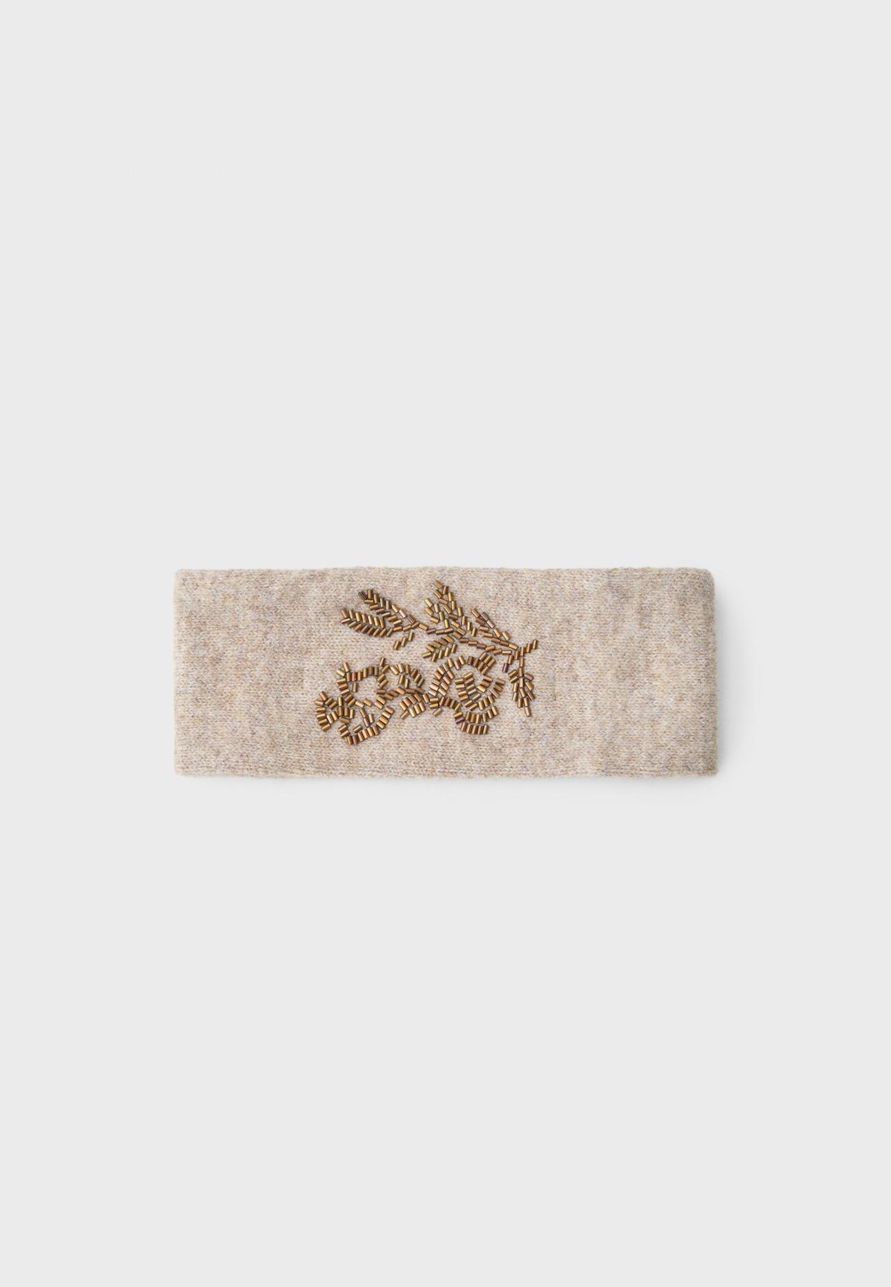 Embroidered knit headband — Beige