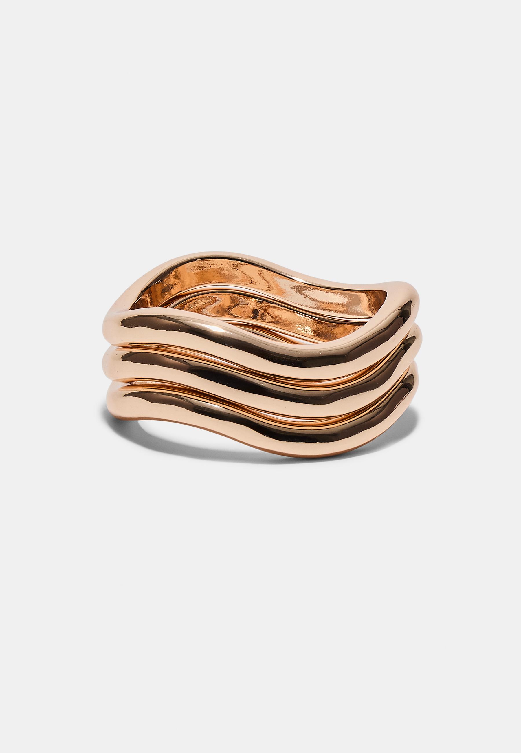 Set of 3 rigid bracelets — Gold (alternate view)
