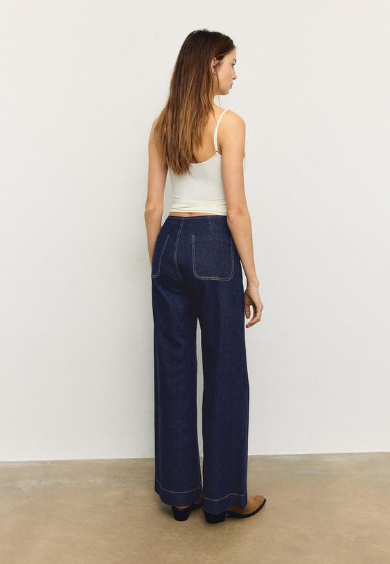 Stradivarius D77 Minimalist Jeans With Pockets Overdyed Blue Denim 12