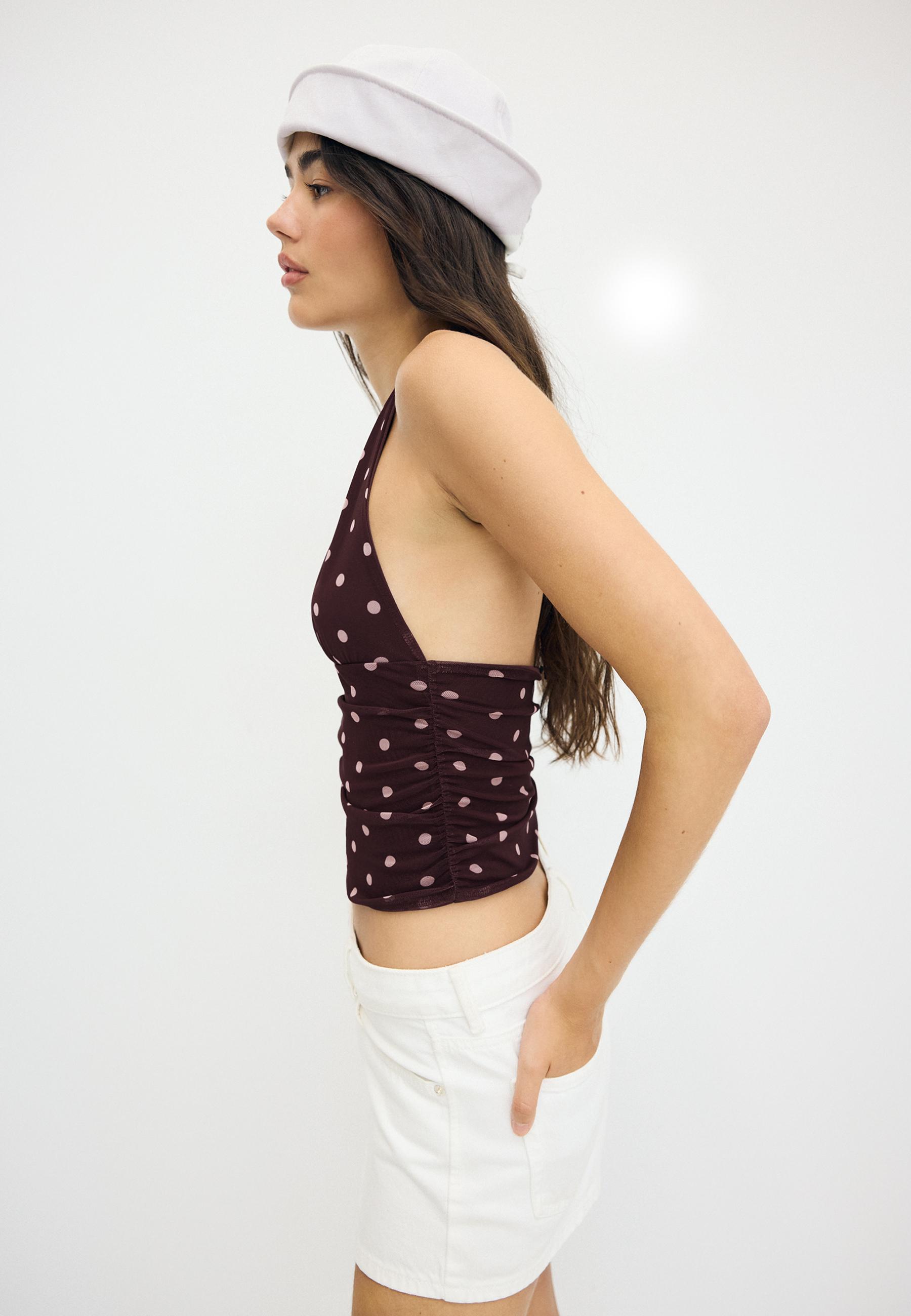 Polka dot mesh halter top — Purple