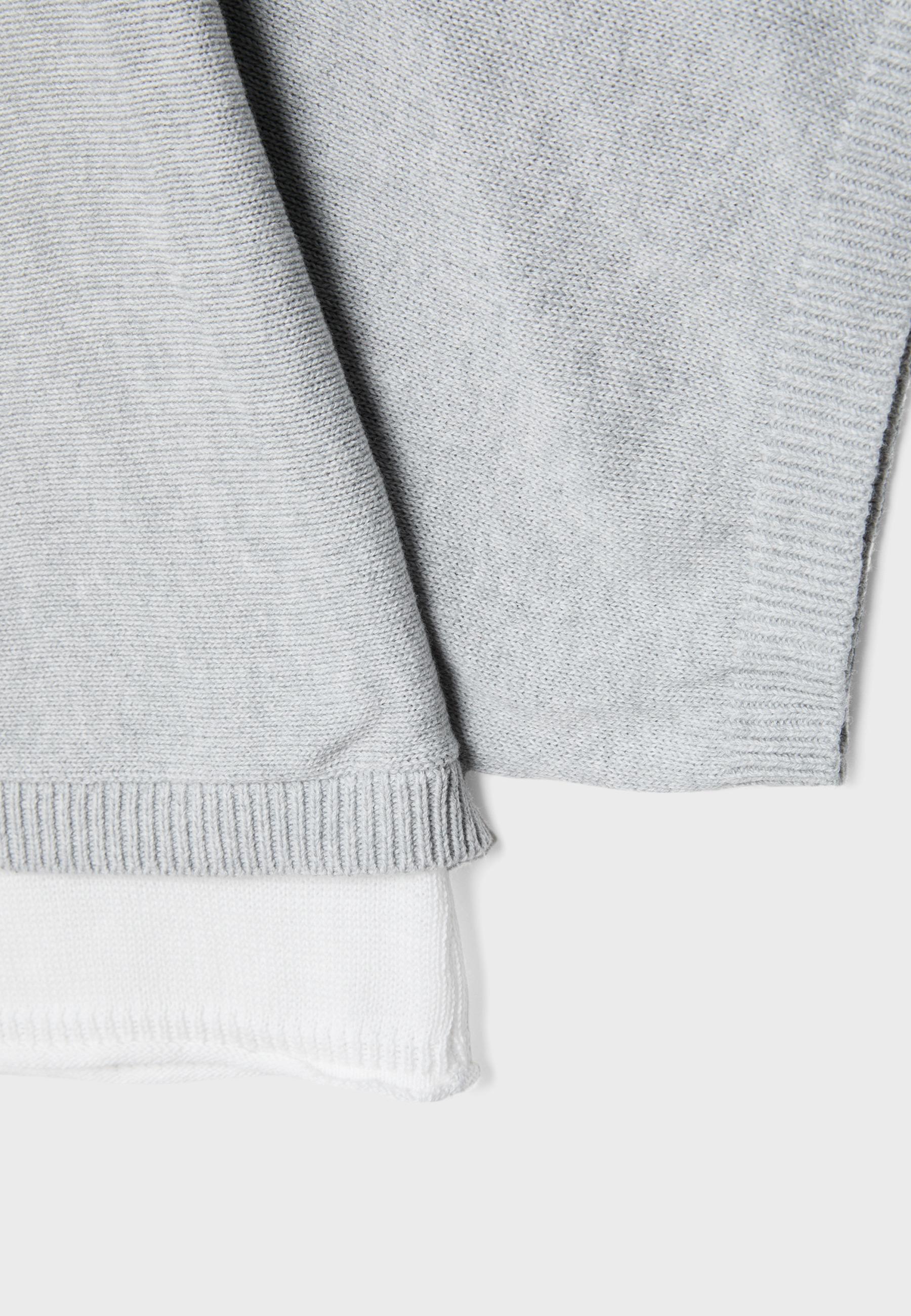 Boat neck knit jumper with overlay — Grey melange