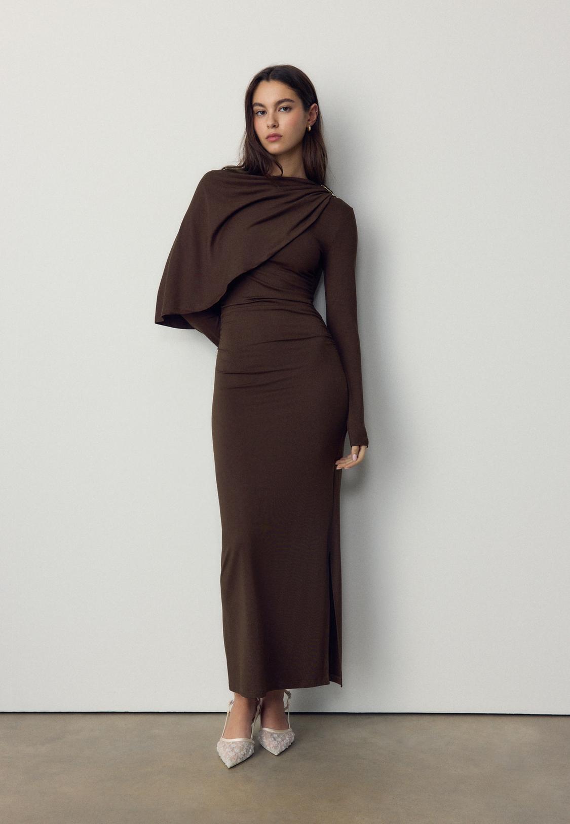 Long sleeve midi cape dress - Women's fashion | Stradivarius Saudi Arabia Long sleeve midi cape dress - Women's fashion | Stradivarius Saudi Arabia