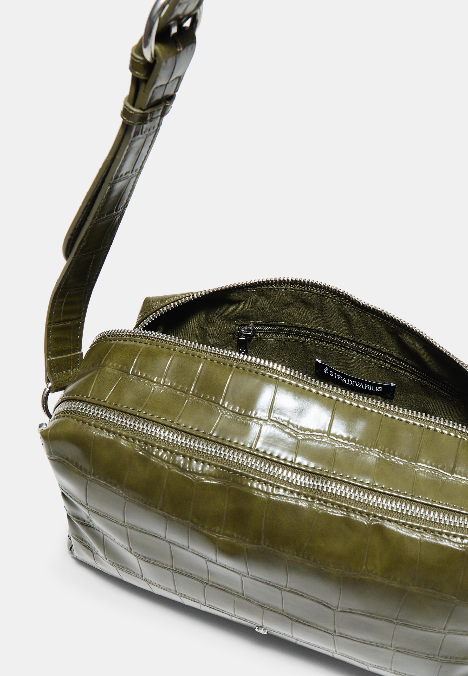 Crocodile-effect rectangular crossbody bag — Khaki