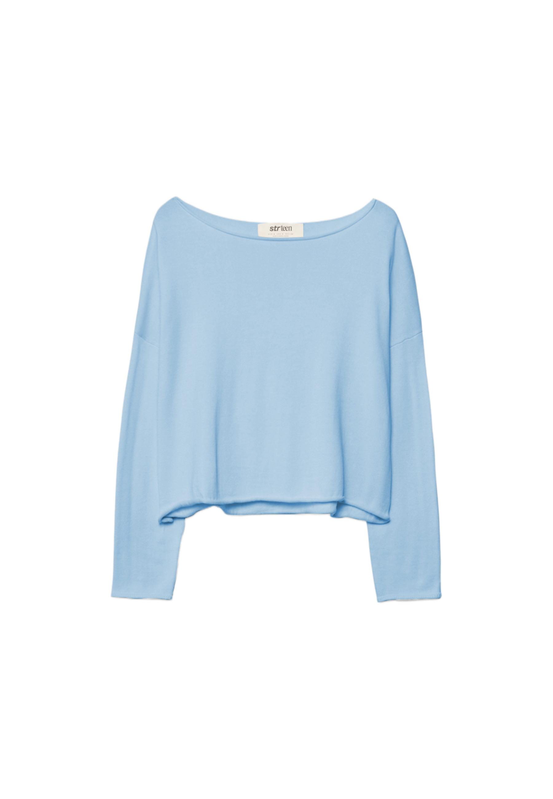 Boat neck cropped sweater — Sky blue