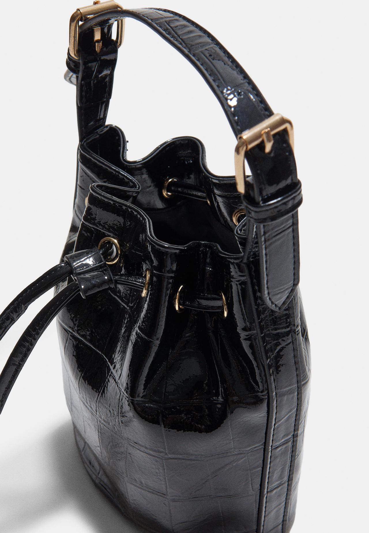 Mock croc bucket bag — Black