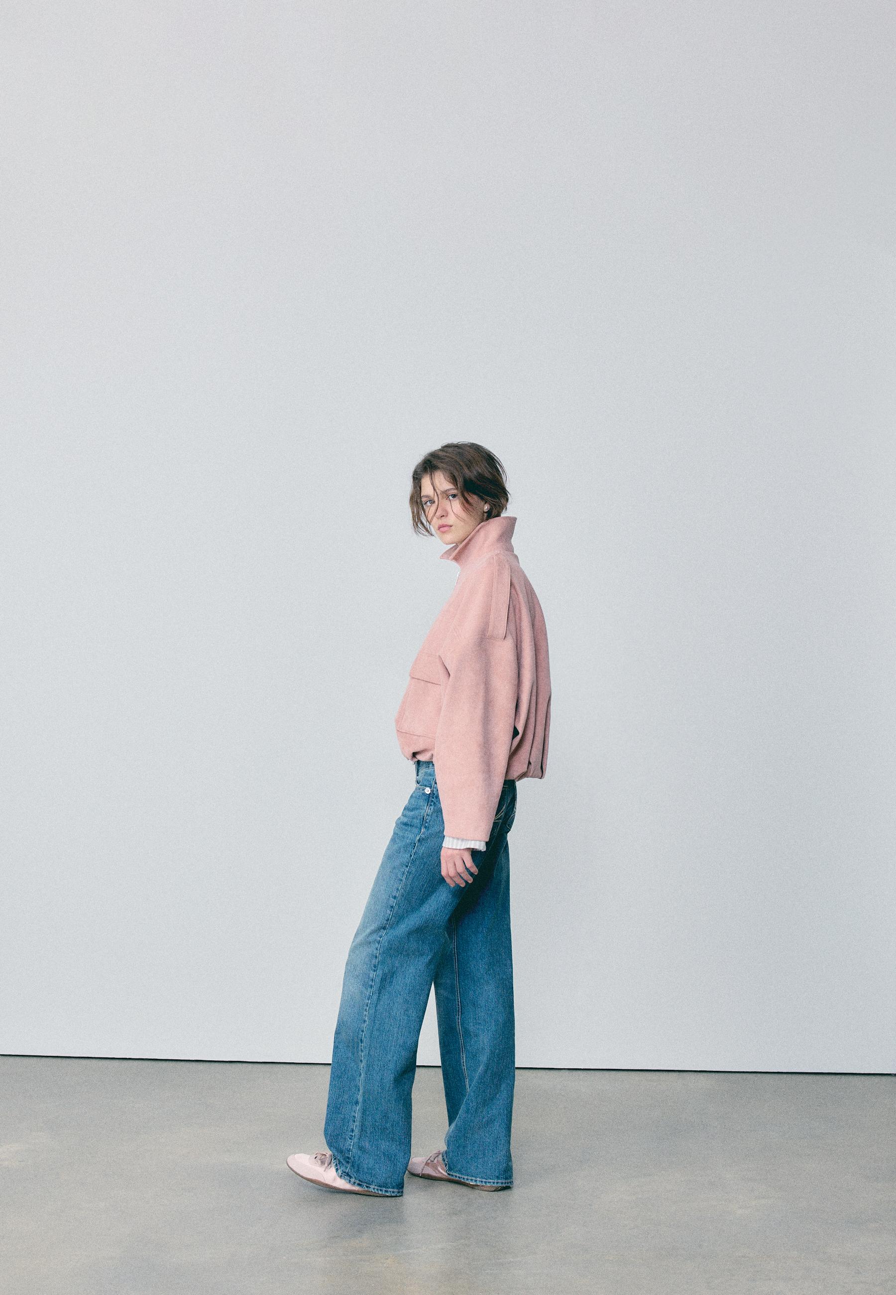 Faux suede bomber jacket — Pastel pink