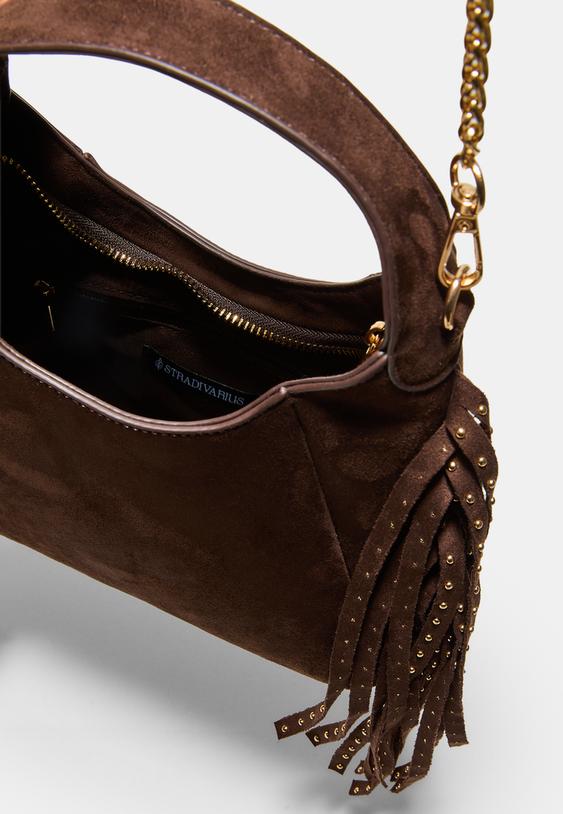 Stradivarius Sac Bandoulière À Franges Latérales Marron Os