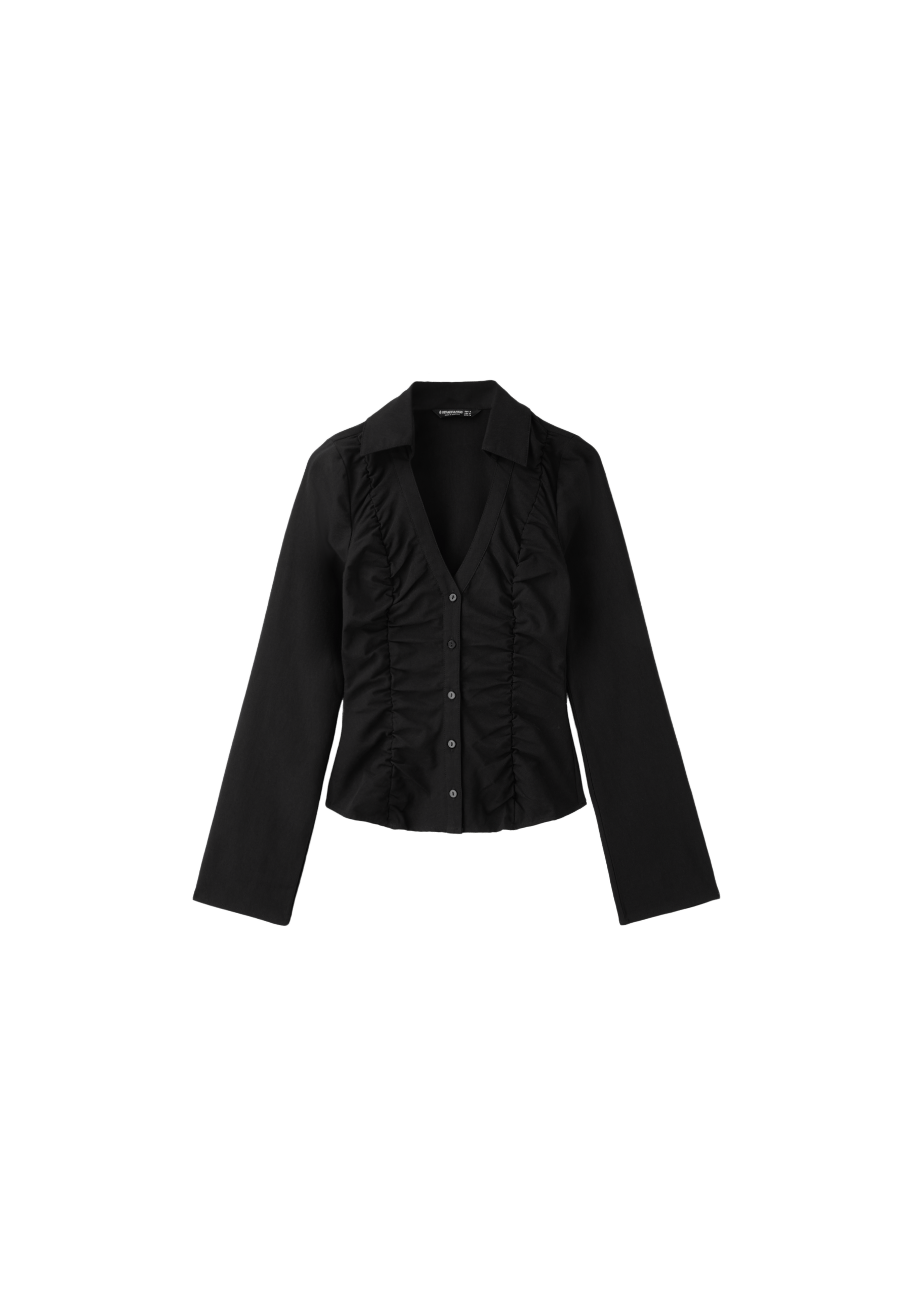 V-neck gathered shirt — Black