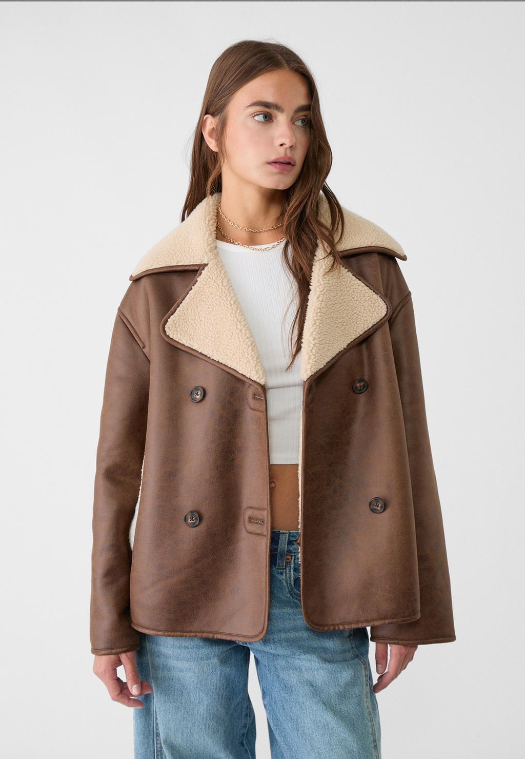 Regular fit faux shearling lined jacket