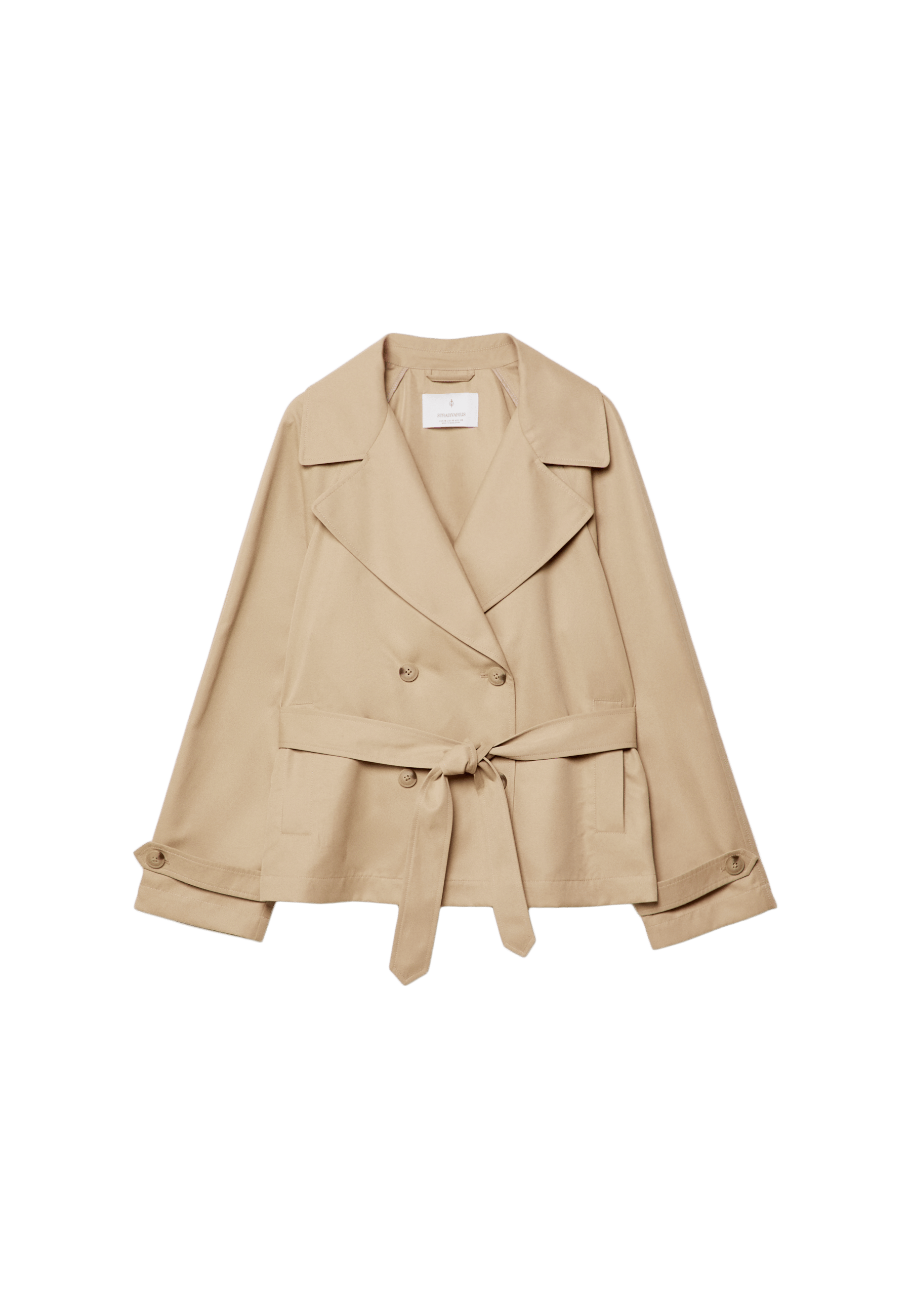 Short flowing trench coat with belt — Stone