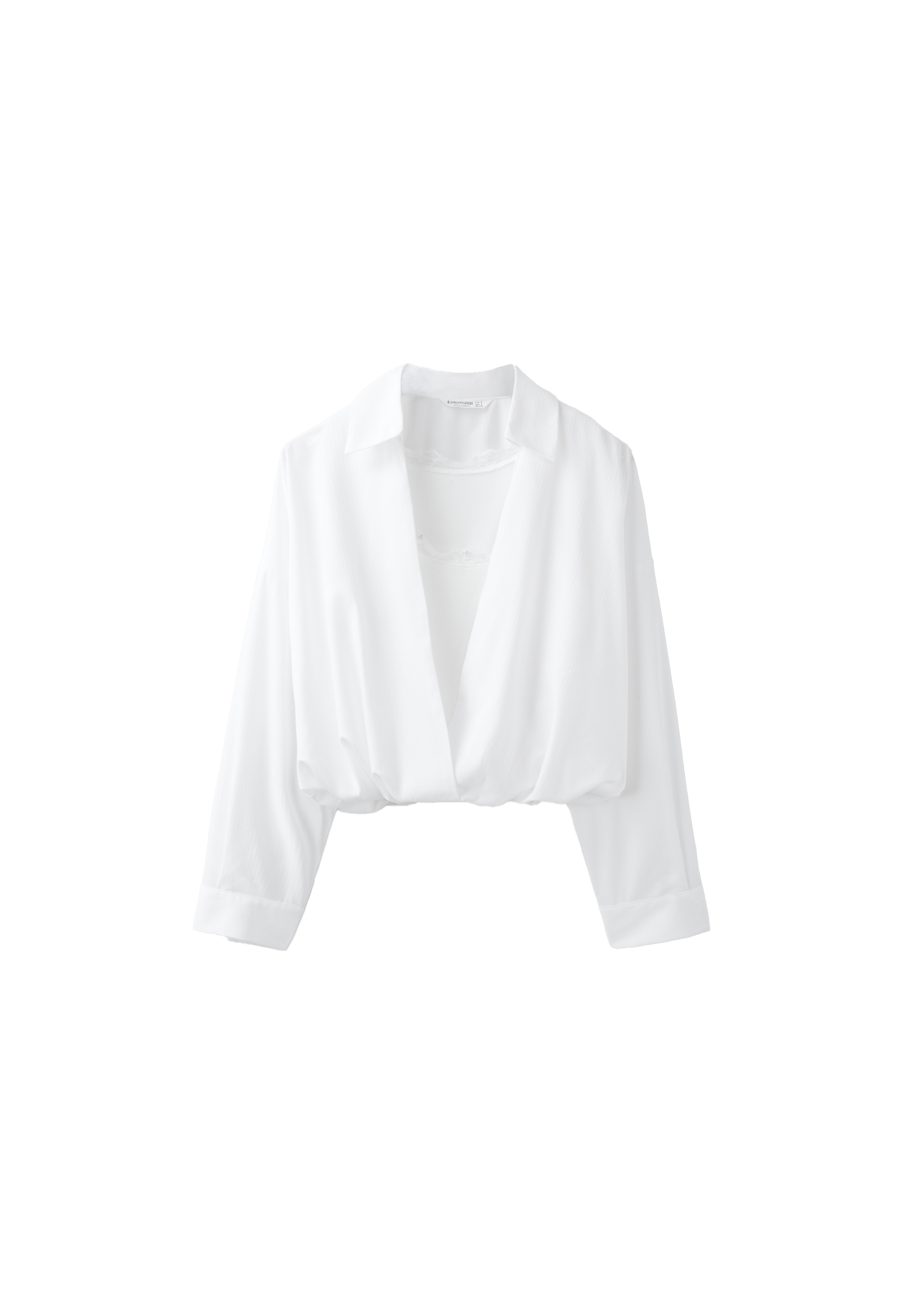 Mixed fabric balloon shirt — White