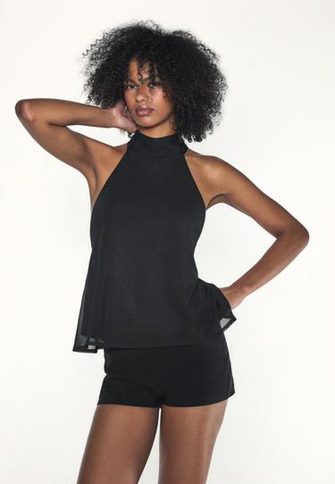 Printed tulle halter scarf top — Black 6