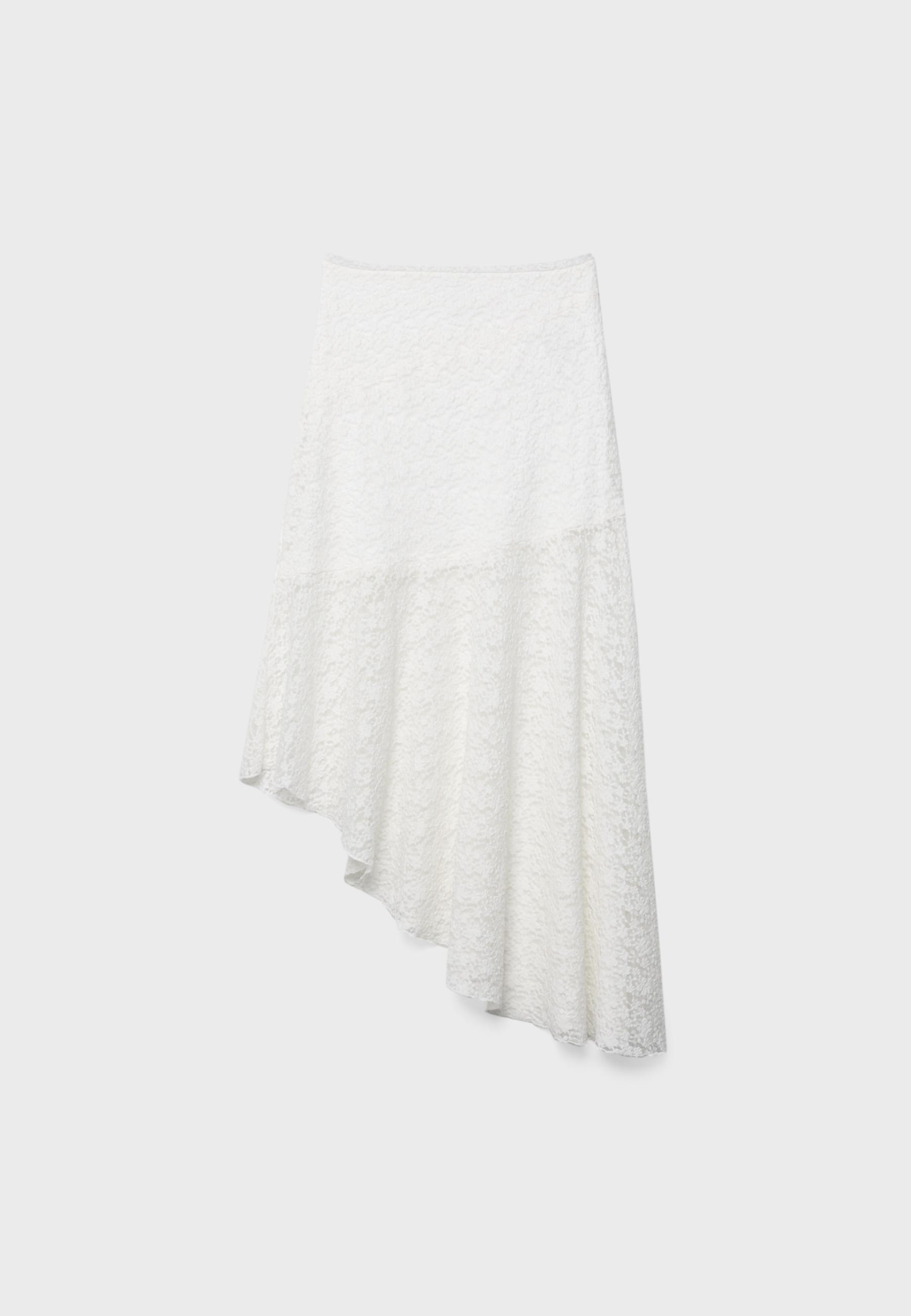 Asymmetric lace midi skirt — Ecru