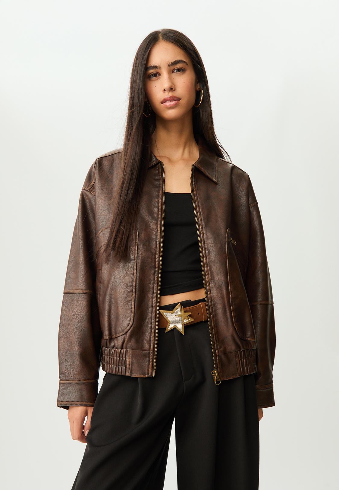 Leather effect jacket with pockets