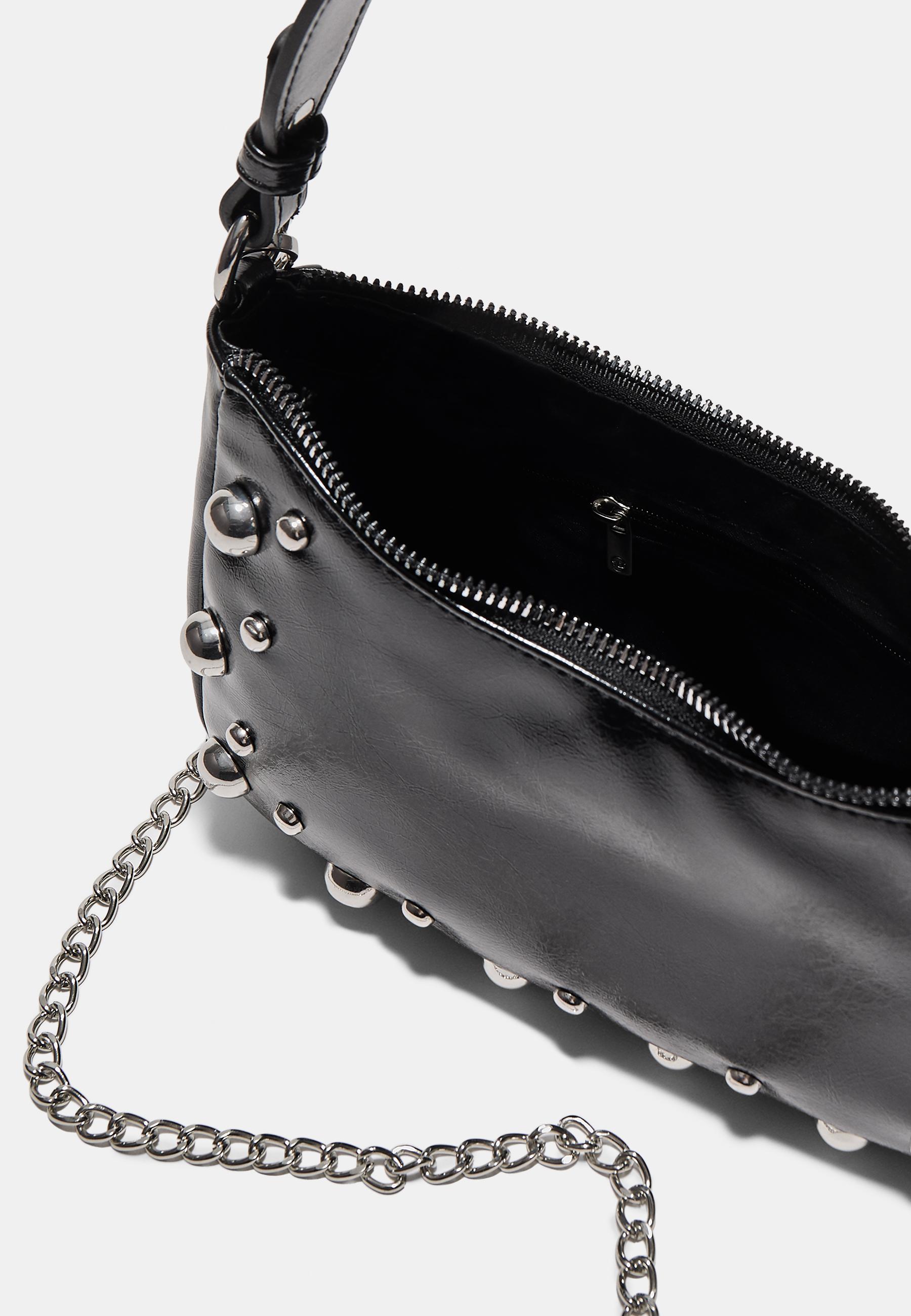 Studded half-moon shoulder bag — Black