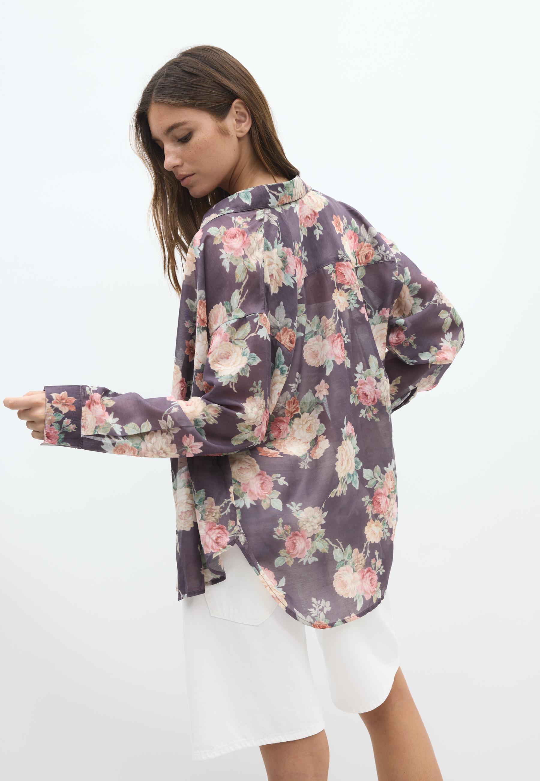 Floral print flowing shirt — Purple