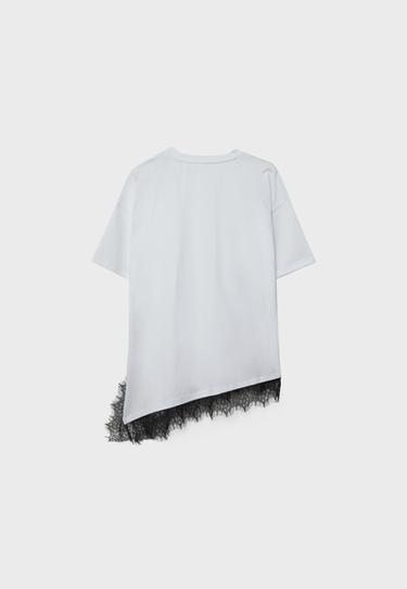 Short sleeve T-shirt with lace hem — White 8
