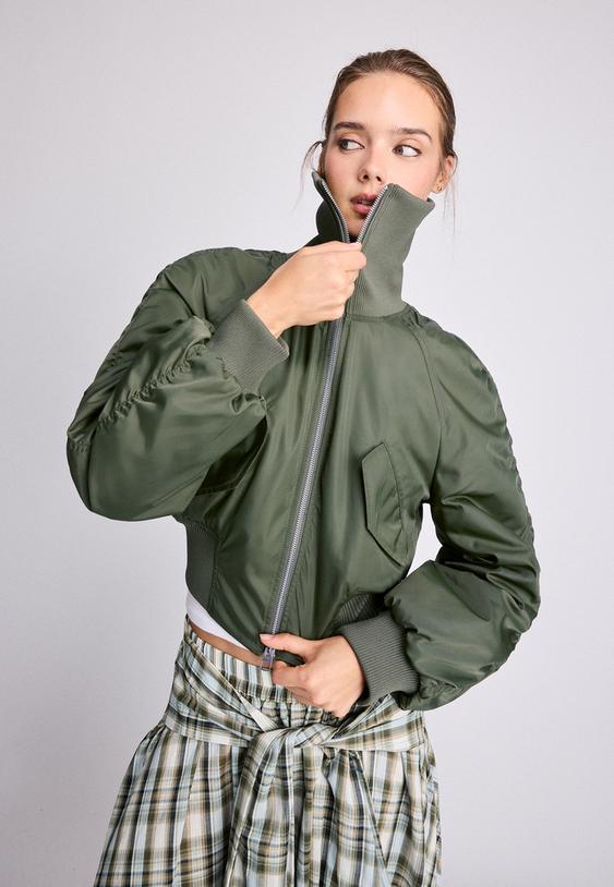 Stradivarius Corset-Style Bomber Jacket Khaki M