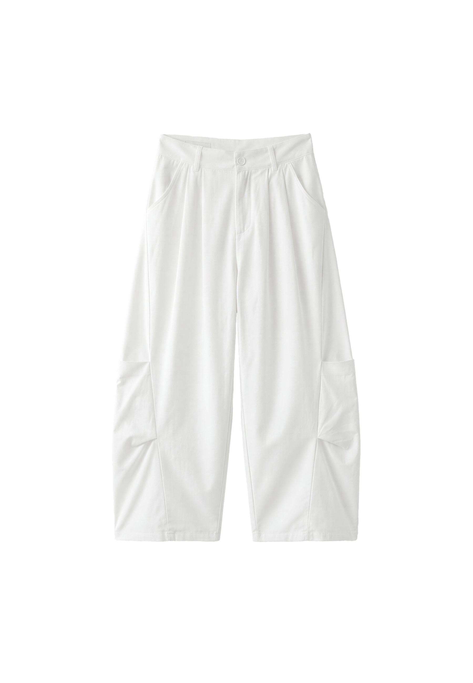 100% Cotton barrel trousers — White