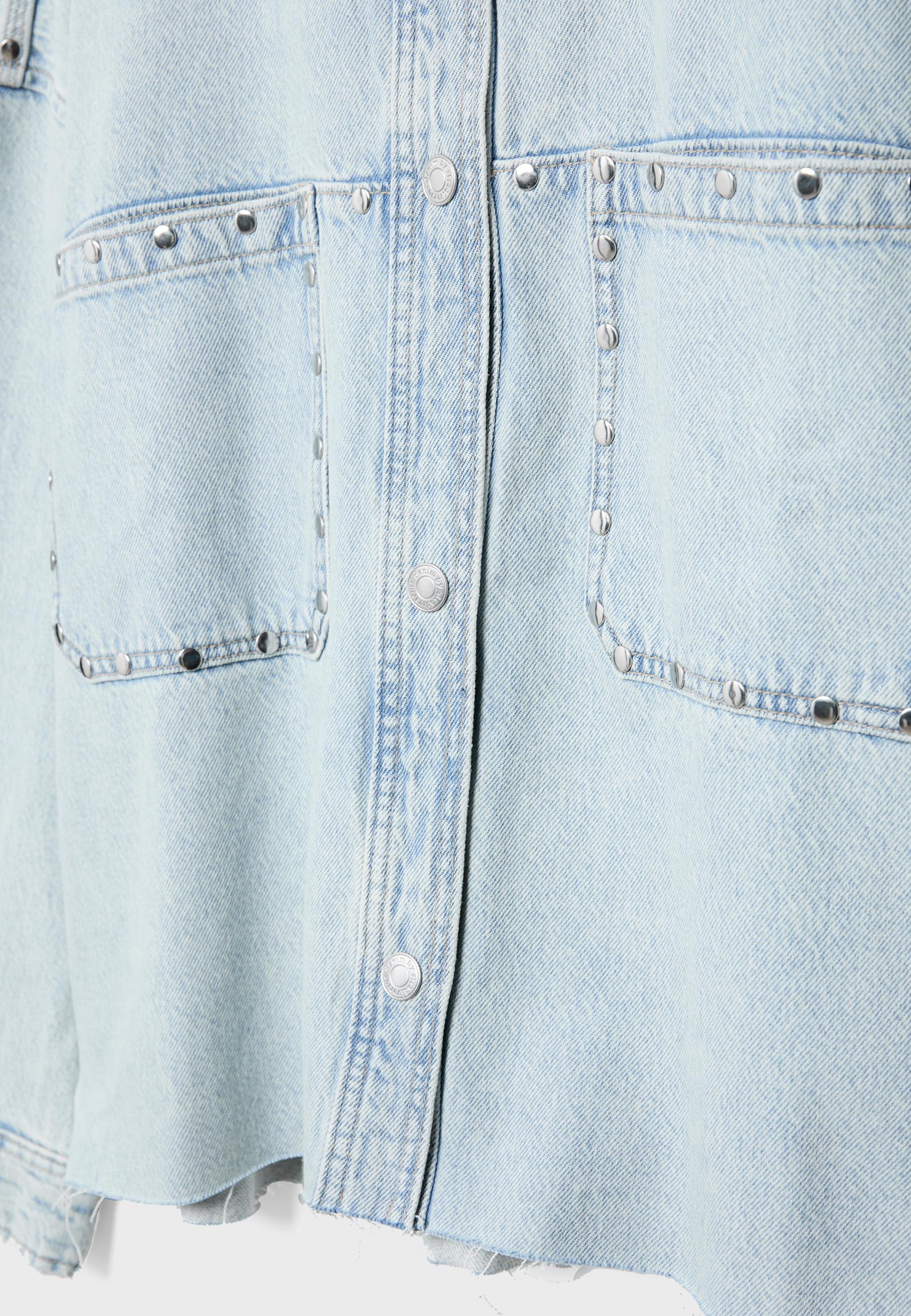 Cropped denim overshirt with studs — MEDIUM BLUE DENIM